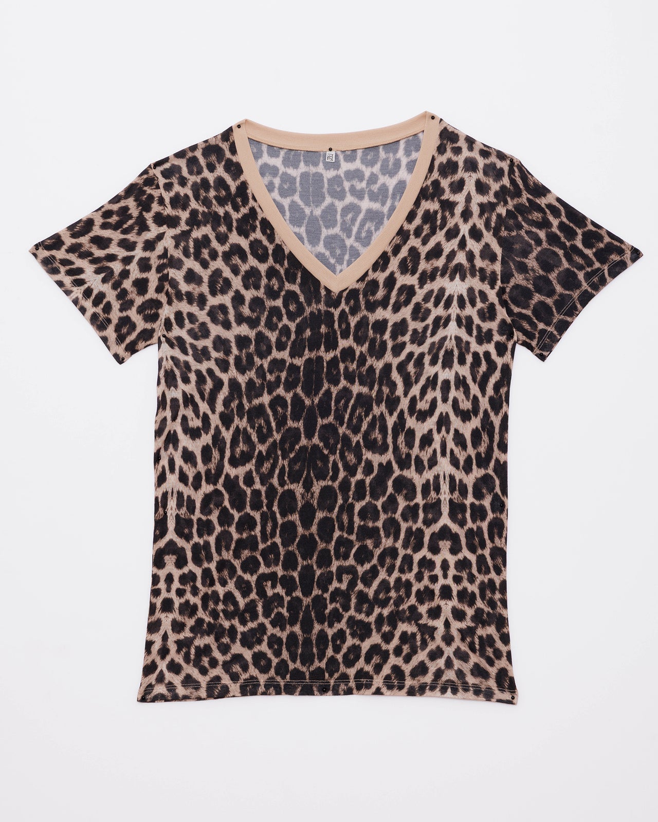 V Neck Tee Shirt - Circulose Jersey - Leopard