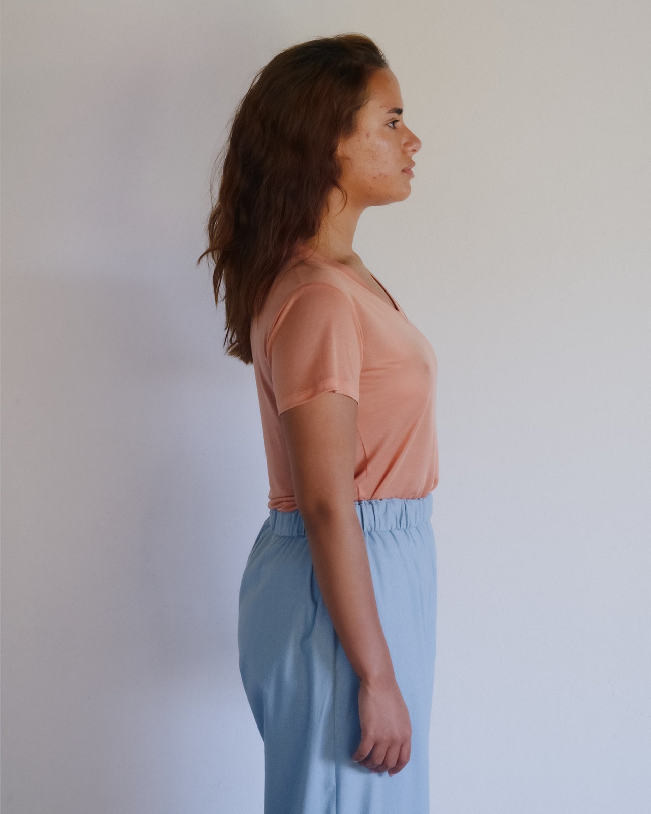 V Neck Tee Shirt - Bamboo Lyocell - Branch Terracotta