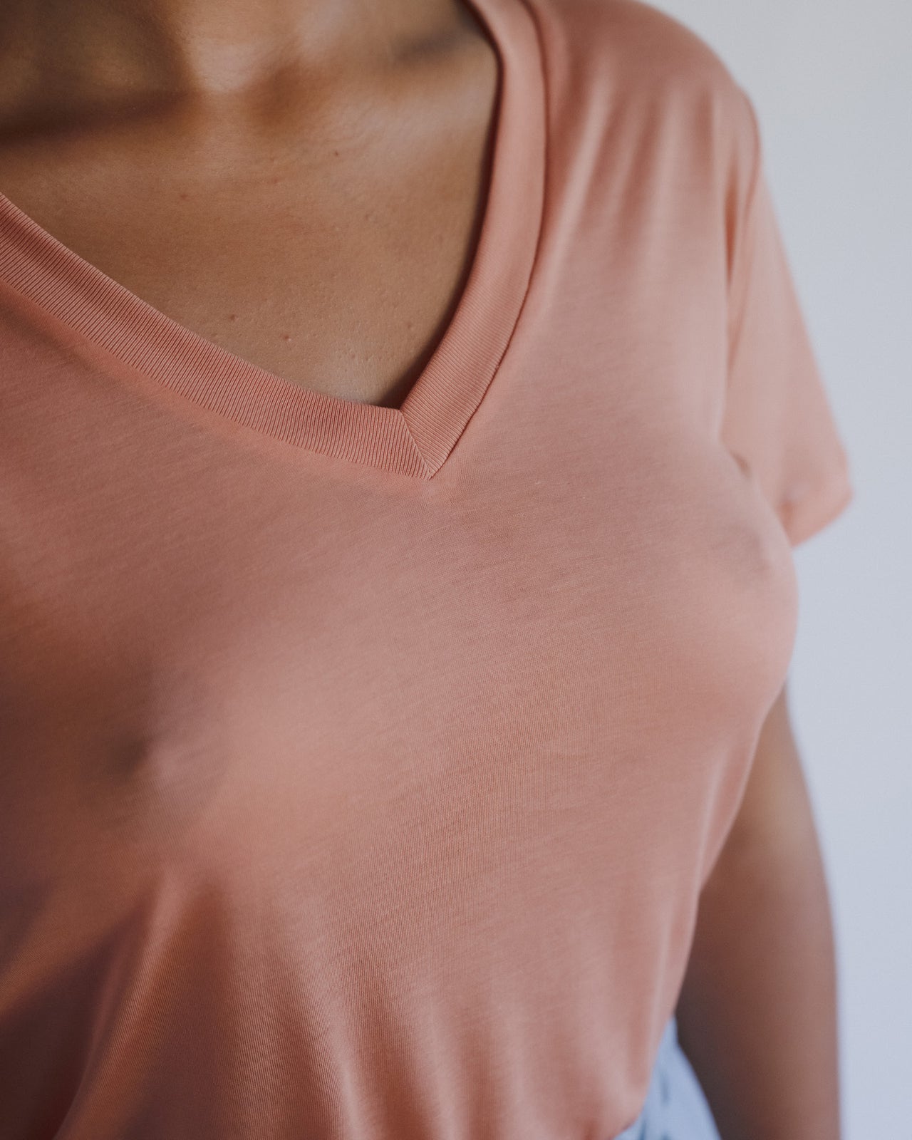 V Neck Tee Shirt - Bamboo Lyocell - Branch Terracotta