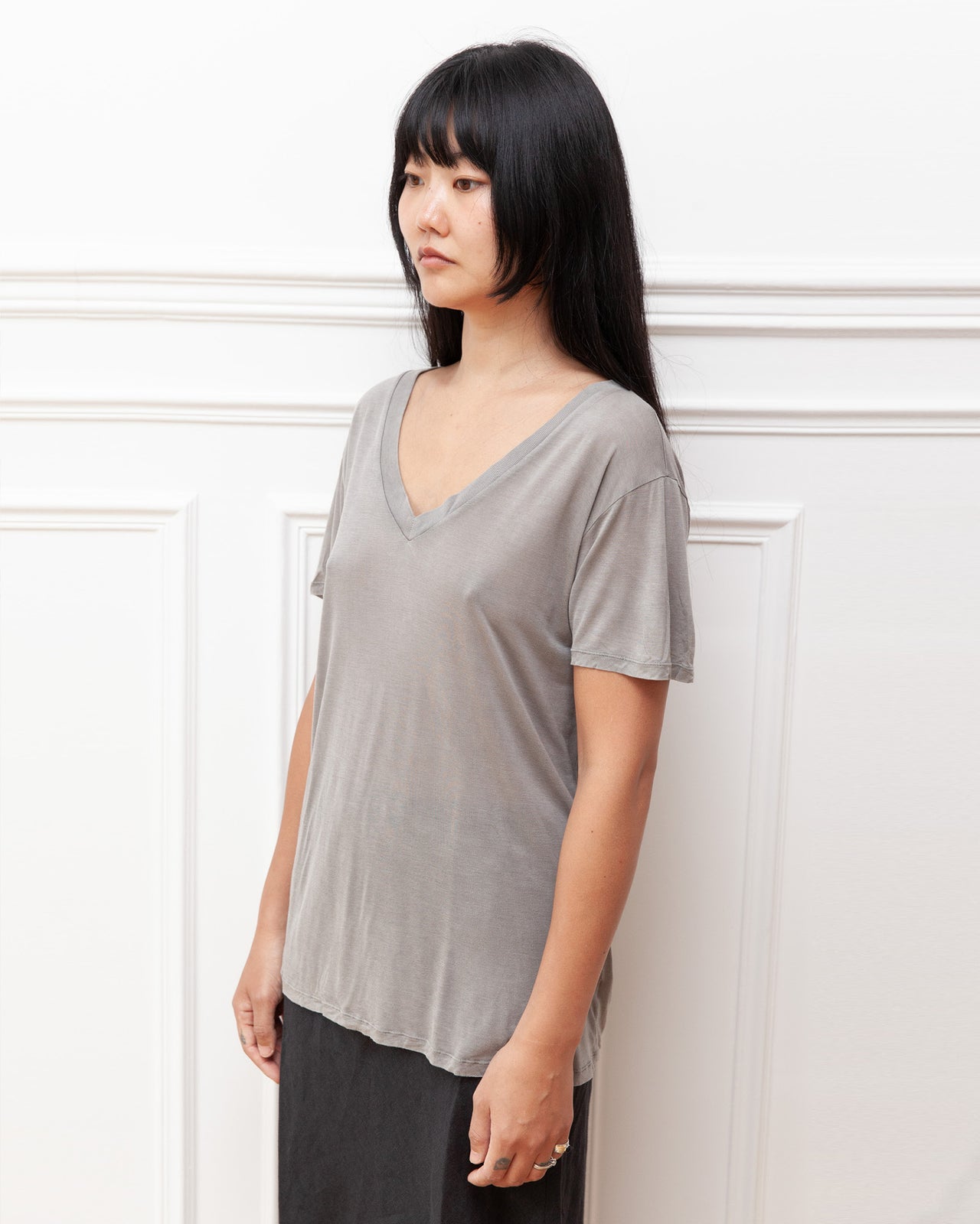 V Neck Tee Shirt - Bamboo Lyocell - Gilda Grey