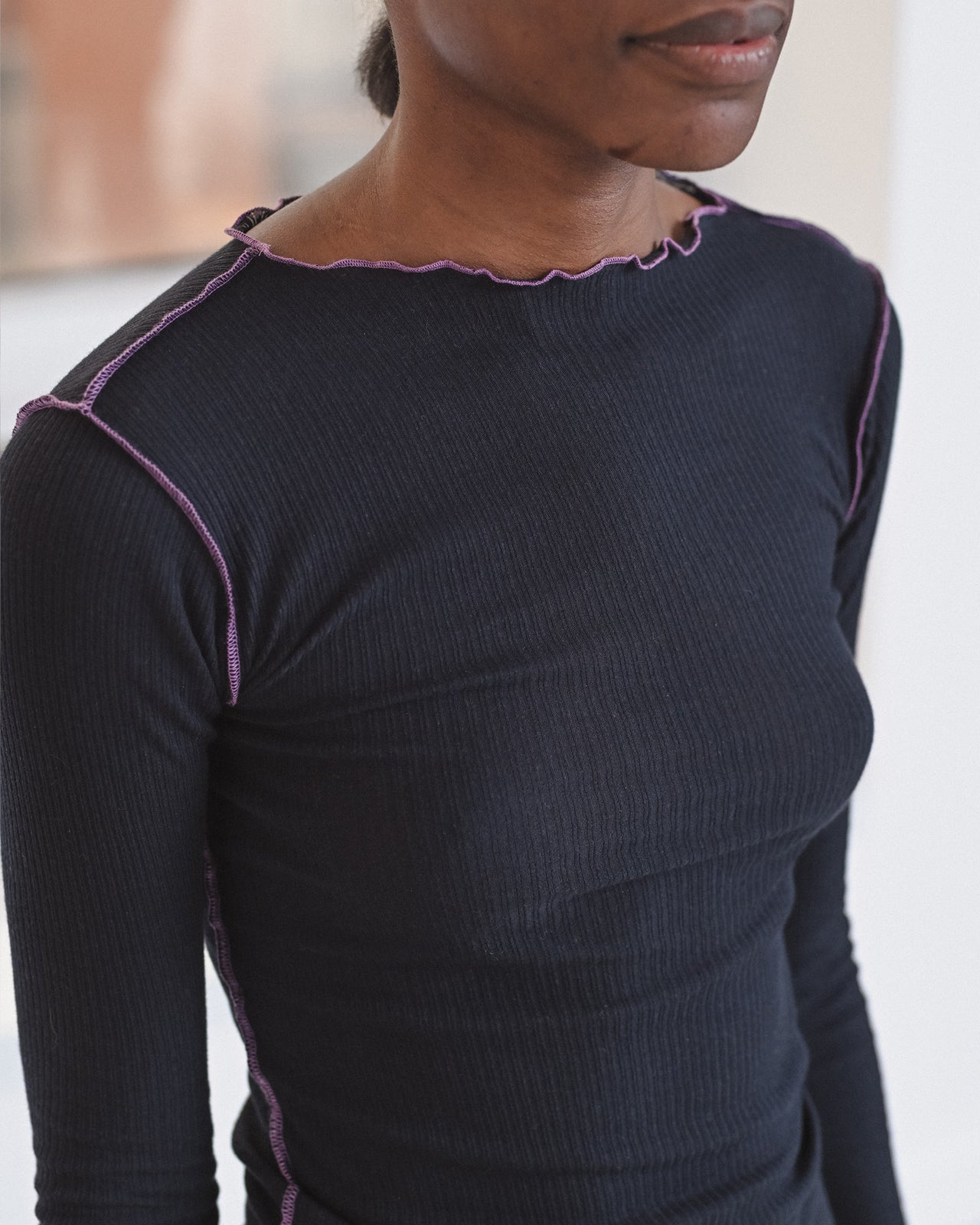 Vein Long Sleeve Tee - Fine Organic Cotton Rib - Murano Navy / Purple