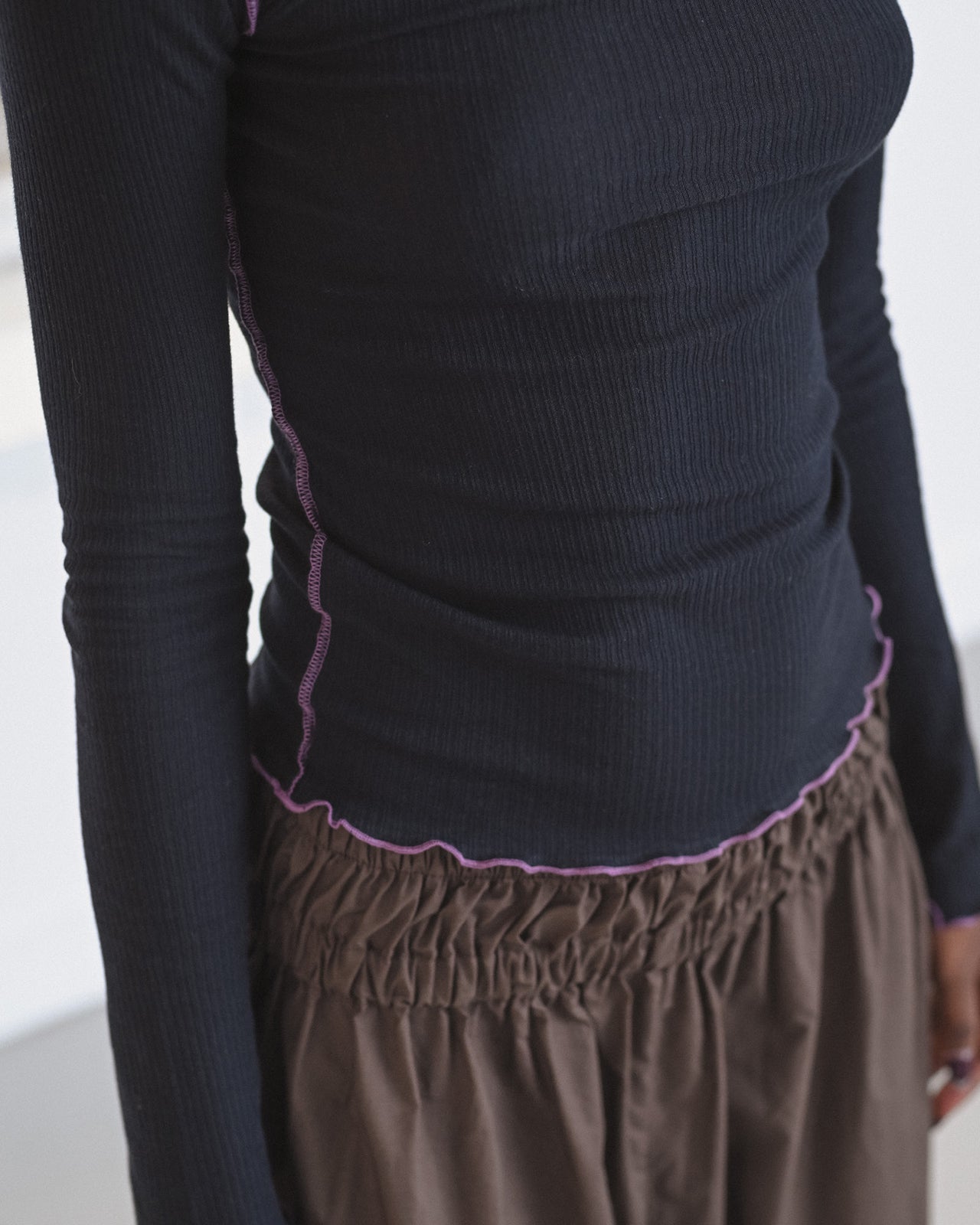 Vein Long Sleeve Tee - Fine Organic Cotton Rib - Murano Navy / Purple