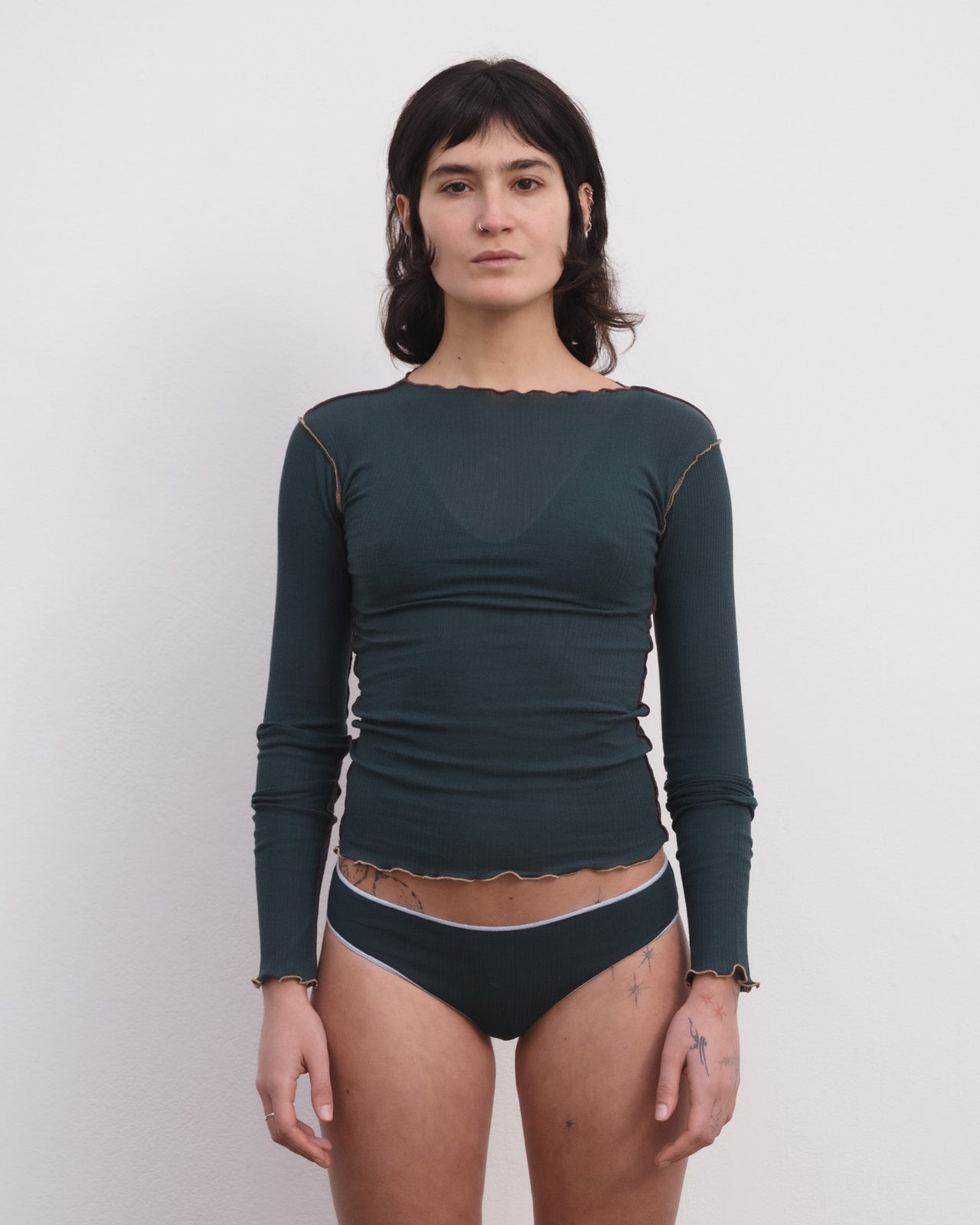 Vein Long Sleeve Tee - Organic Cotton Rib - Hirsu Green