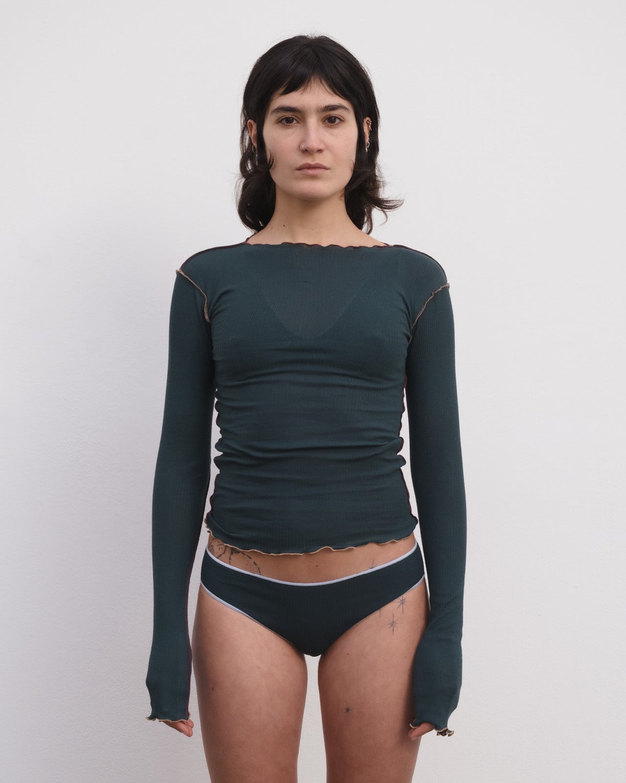 Vein Long Sleeve Tee - Organic Cotton Rib - Hirsu Green