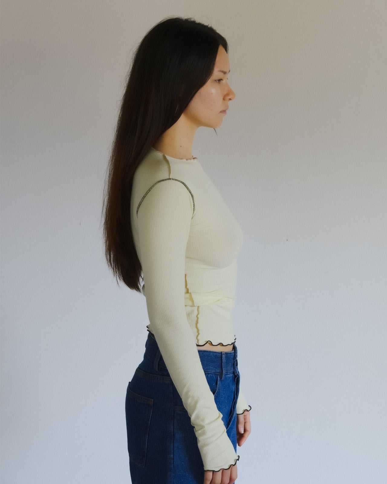 Vein Long Sleeve Tee - Fine Organic Cotton Rib - Iguacu Lime