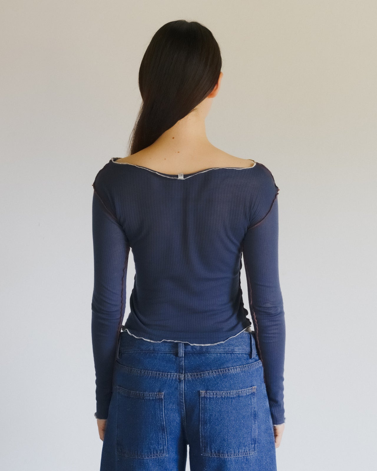 Vein Long Sleeve Tee - Fine Organic Cotton Rib - Preston Blue