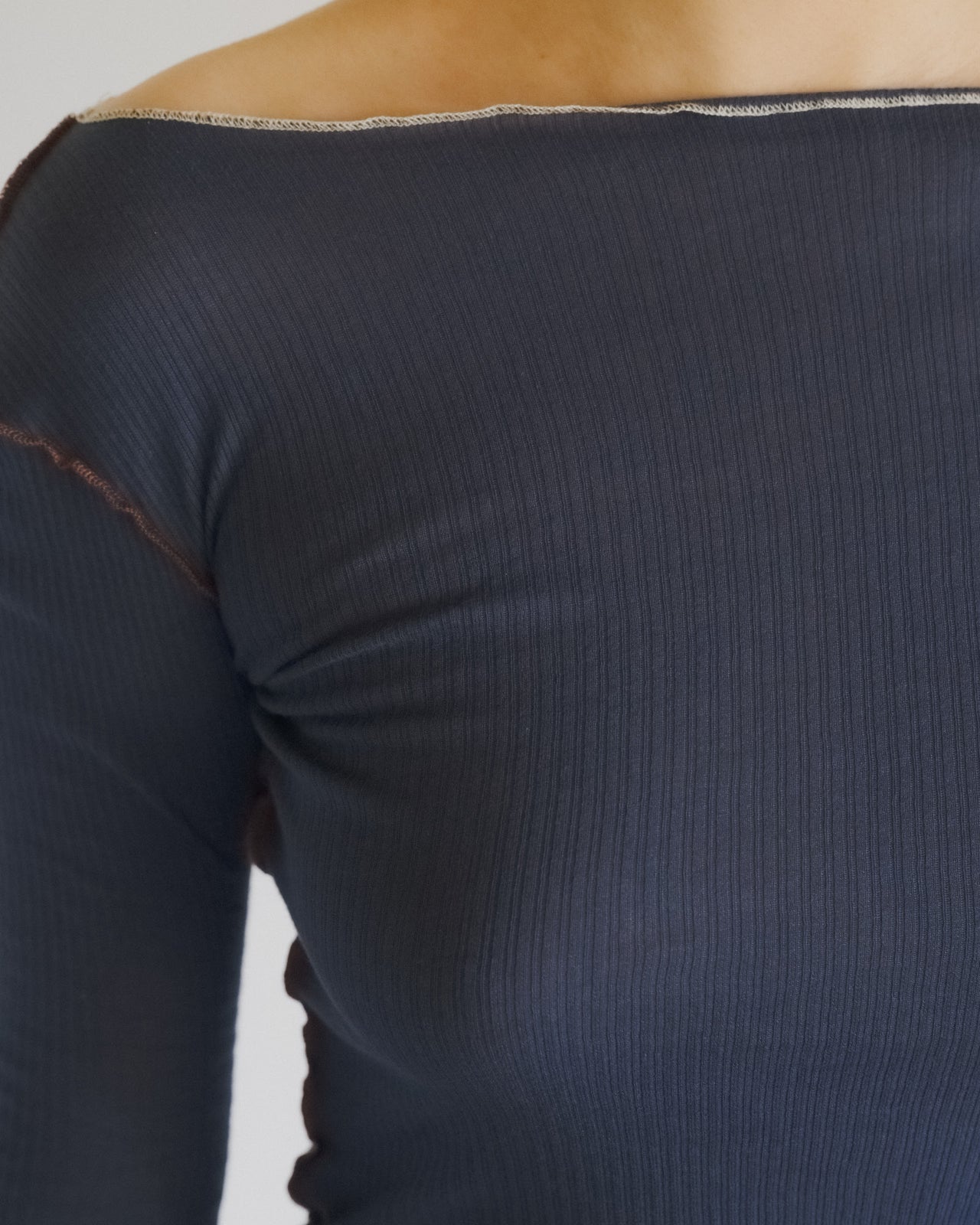 Vein Long Sleeve Tee - Fine Organic Cotton Rib - Preston Blue