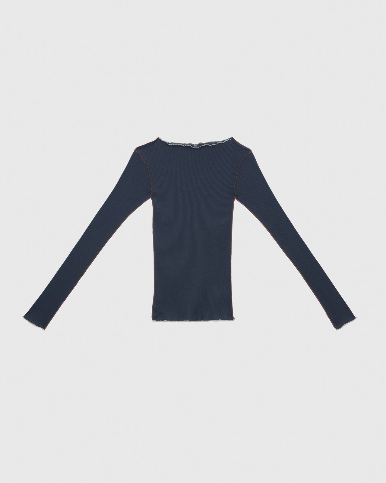 Vein Long Sleeve Tee - Fine Organic Cotton Rib - Preston Blue