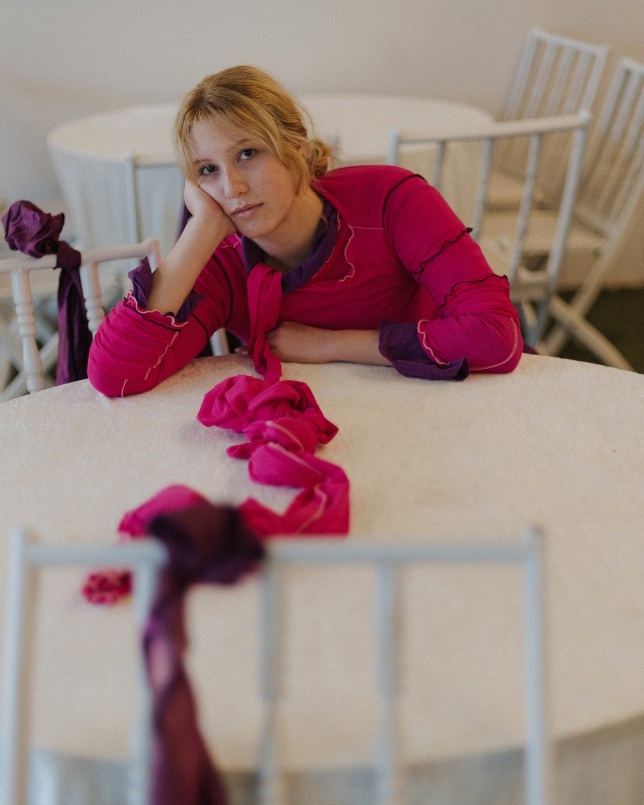 Vein Long Sleeve Tee - Fine Organic Cotton Rib - York Pink / Pink