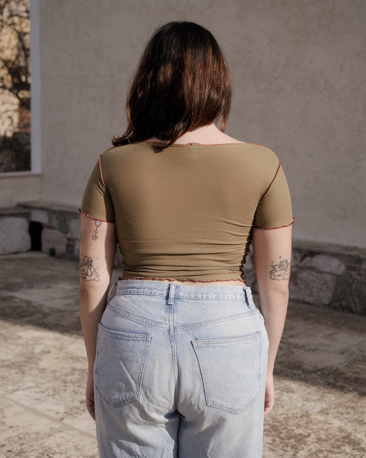 Vein Tee Shirt - Fine Organic Cotton - Jade Brown / Orange