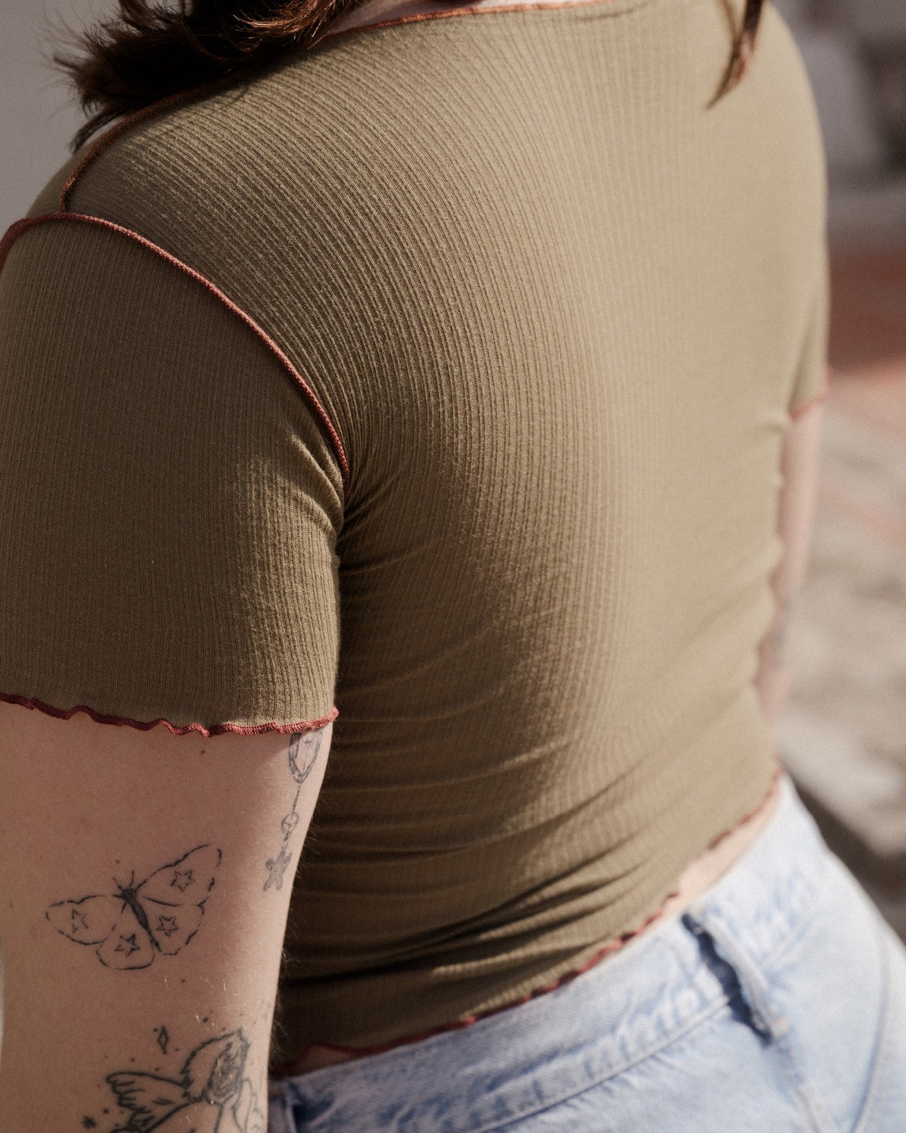 Vein Tee Shirt - Fine Organic Cotton - Jade Brown / Orange