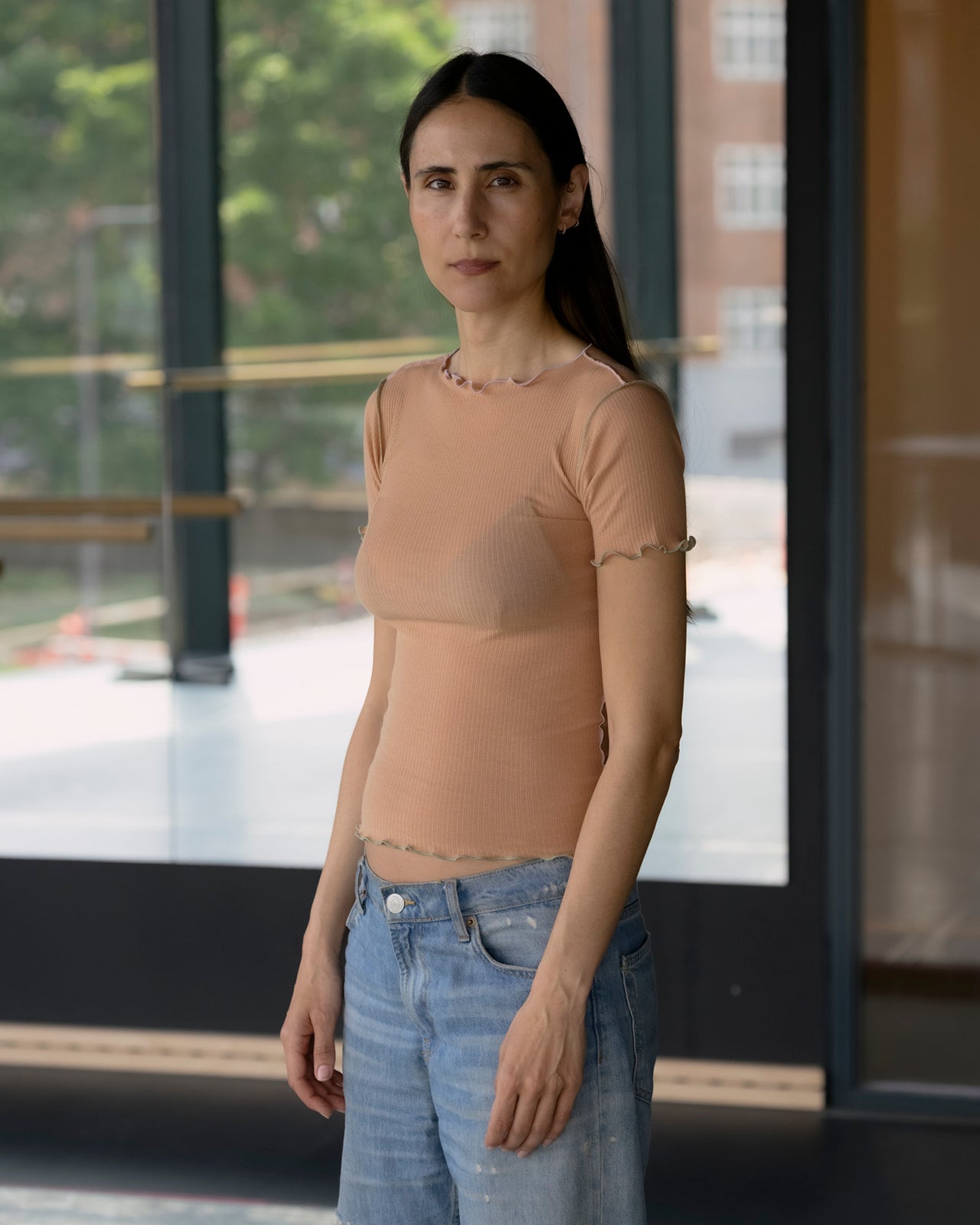 Vein Tee Shirt - Fine Organic Cotton Rib - Aural (Purple/Green)