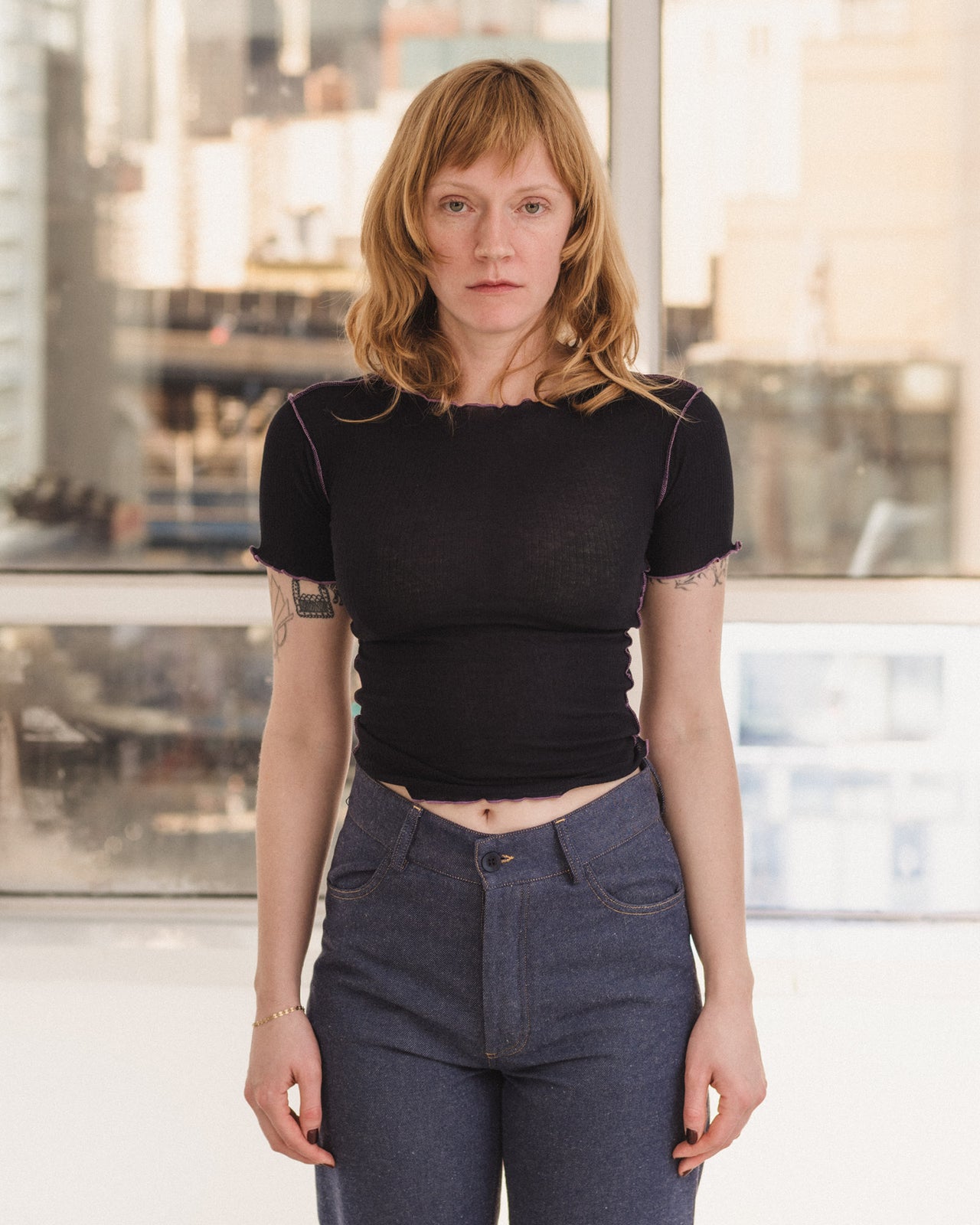 Vein Tee Shirt - Fine Organic Cotton Rib - Murano Navy / Purple