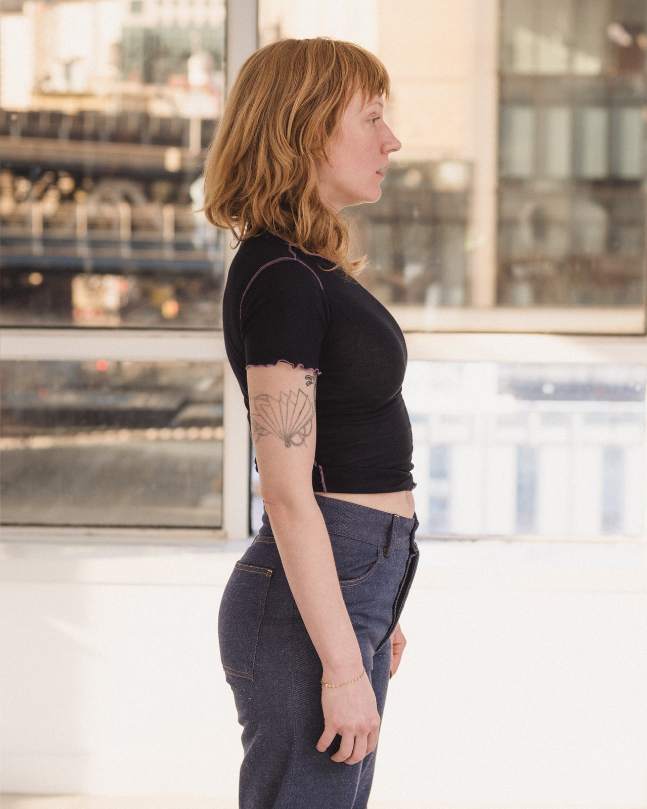 Vein Tee Shirt - Fine Organic Cotton Rib - Murano Navy / Purple