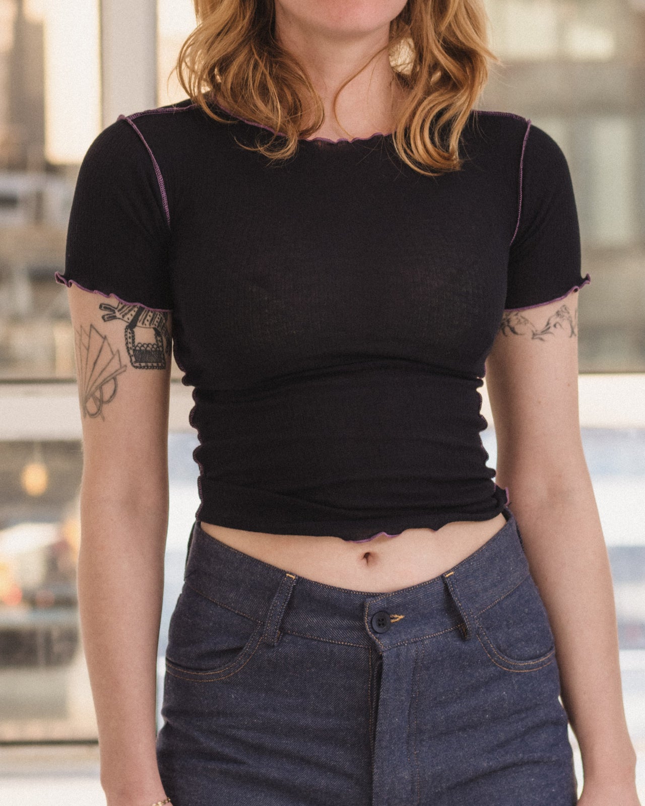 Vein Tee Shirt - Fine Organic Cotton Rib - Murano Navy / Purple