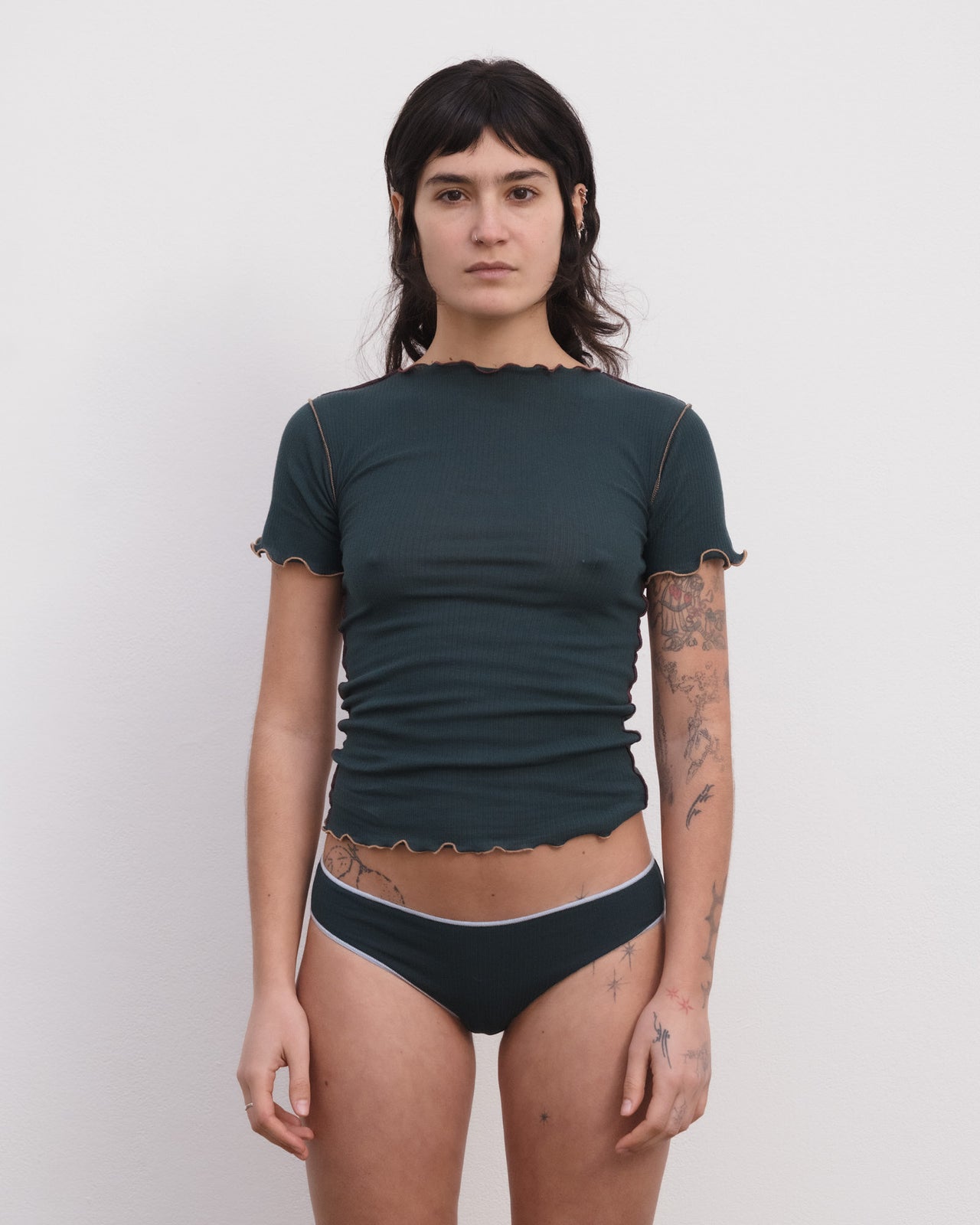 Vein Tee Shirt - Organic Cotton Rib - Hirsu Green
