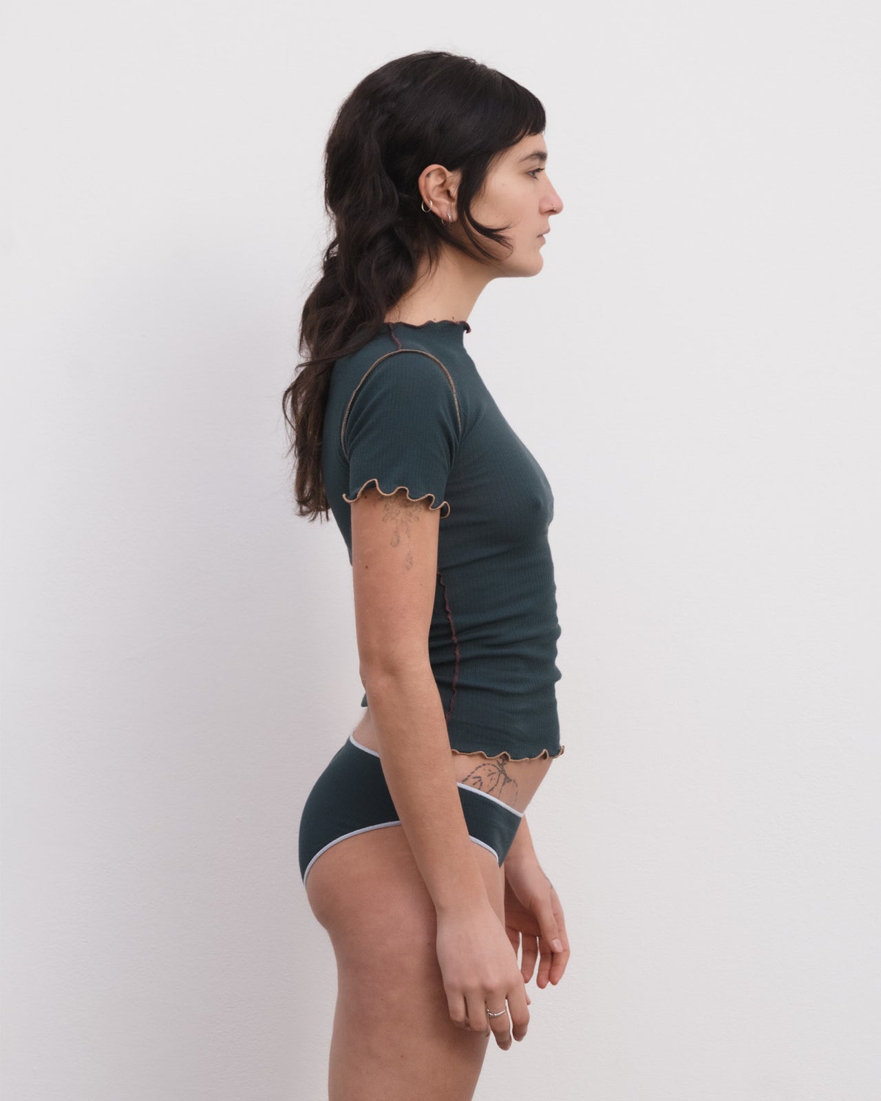 Vein Tee Shirt - Organic Cotton Rib - Hirsu Green