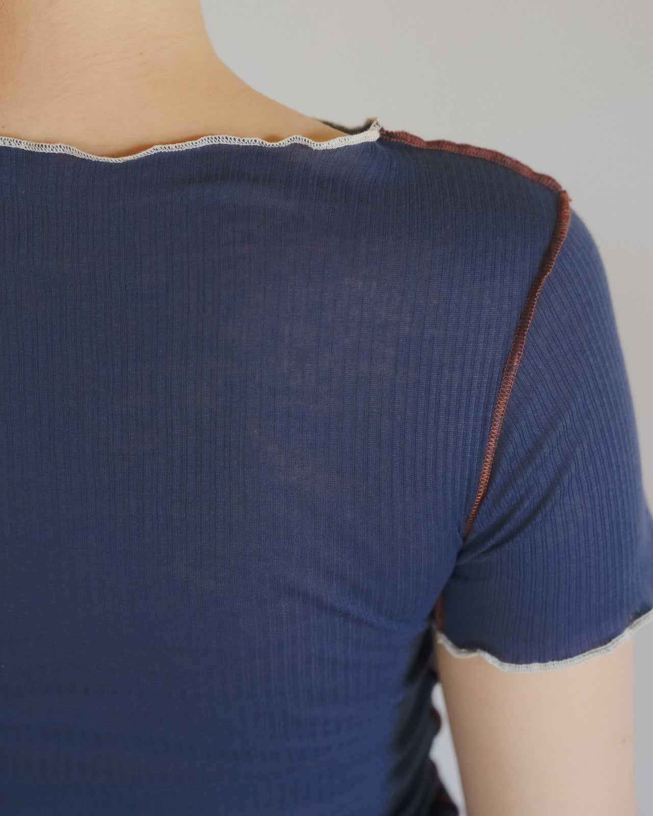 Vein Tee Shirt - Fine Organic Cotton Rib - Preston Blue