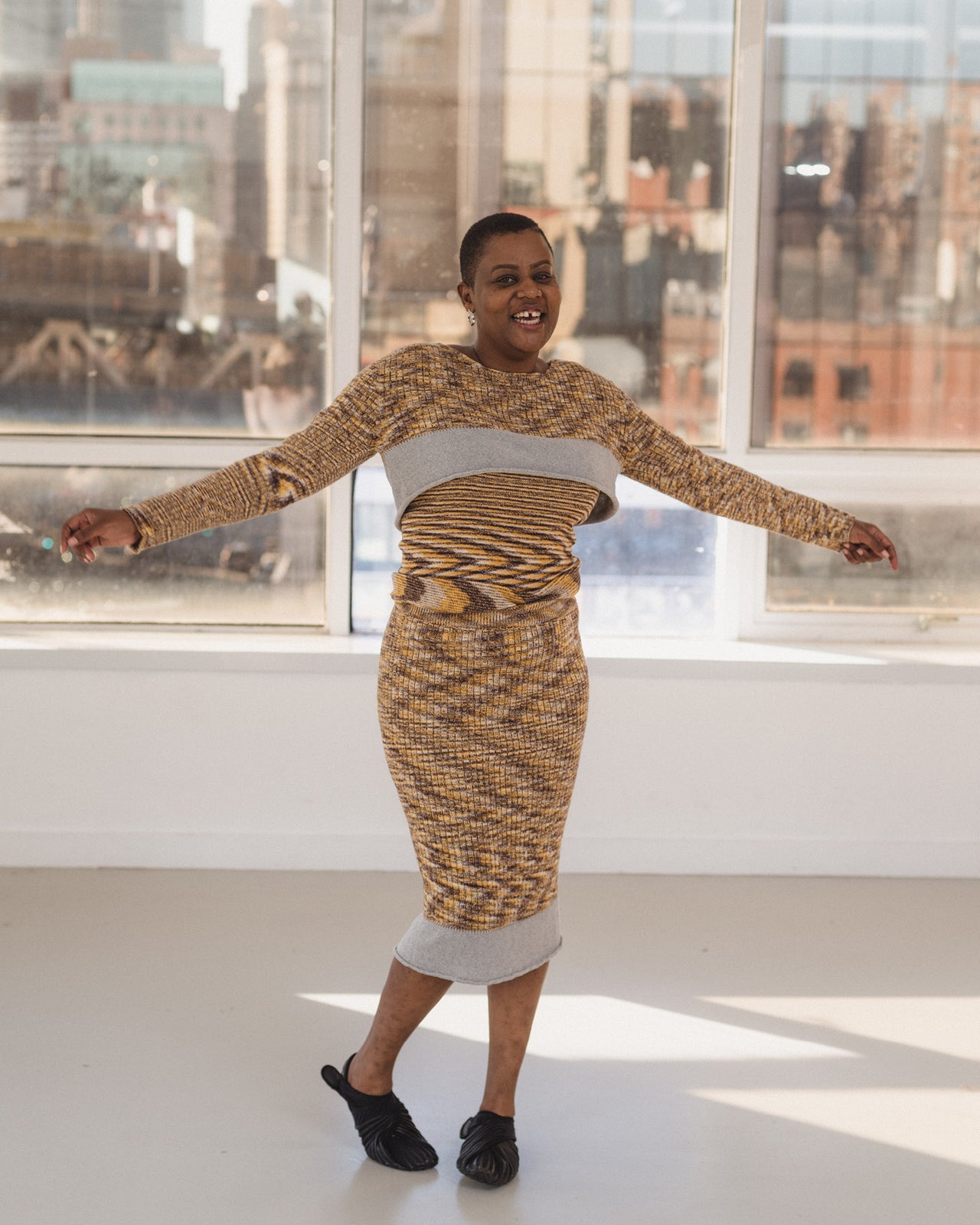 Waste Cropped Sweater - Organic Cotton Rib Knit - Brown Melange