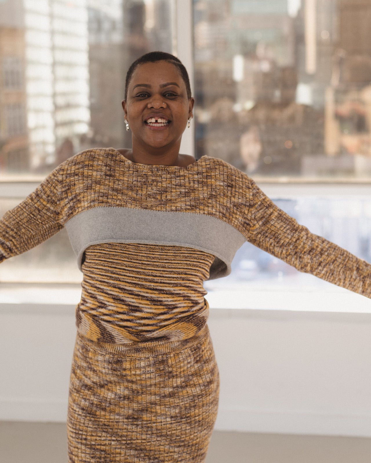 Waste Cropped Sweater - Organic Cotton Rib Knit - Brown Melange