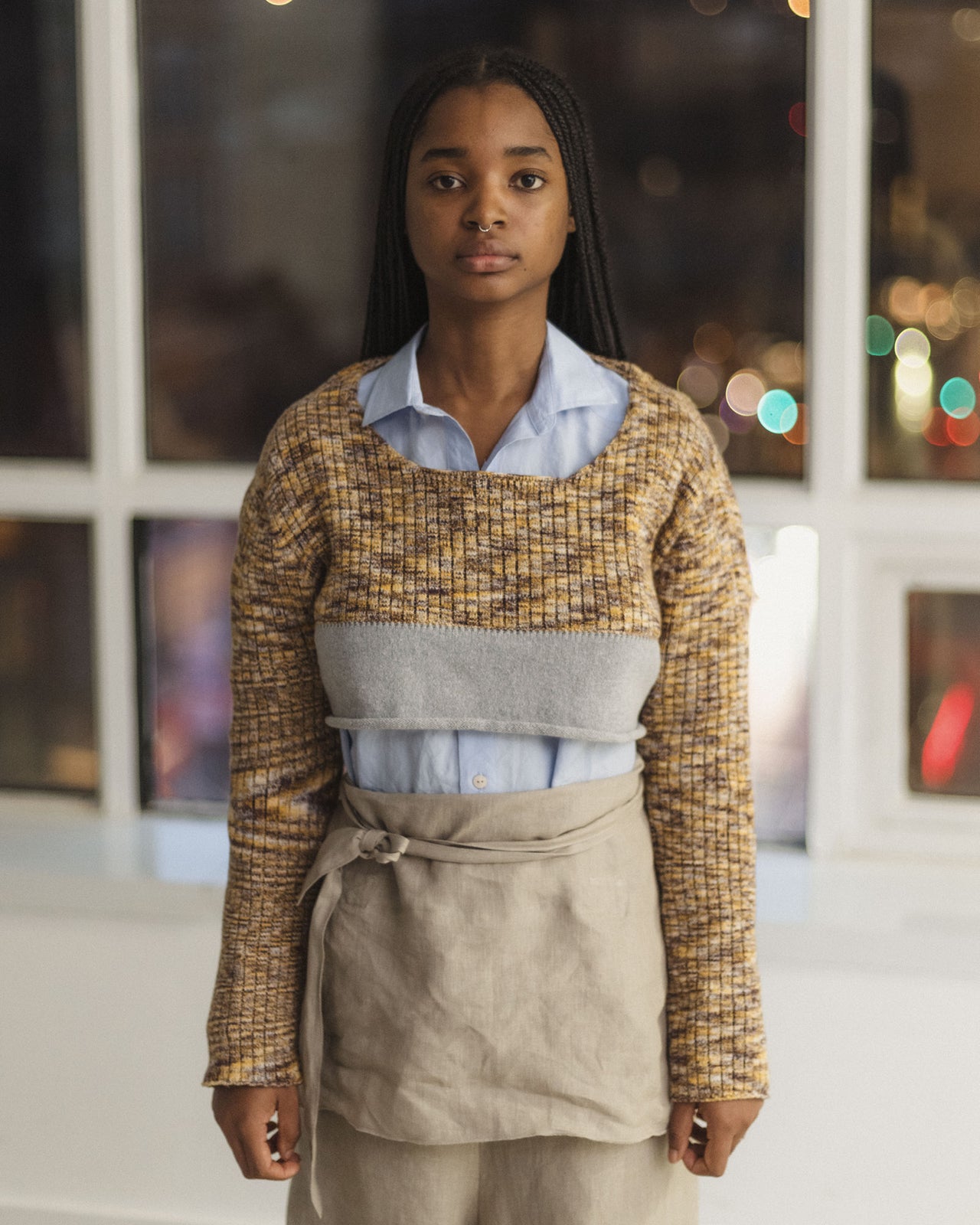 Waste Cropped Sweater - Organic Cotton Rib Knit - Brown Melange