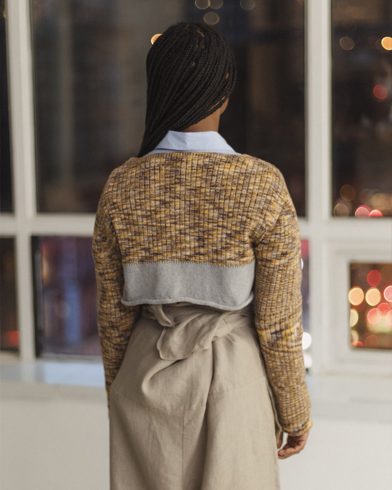 Waste Cropped Sweater - Organic Cotton Rib Knit - Brown Melange