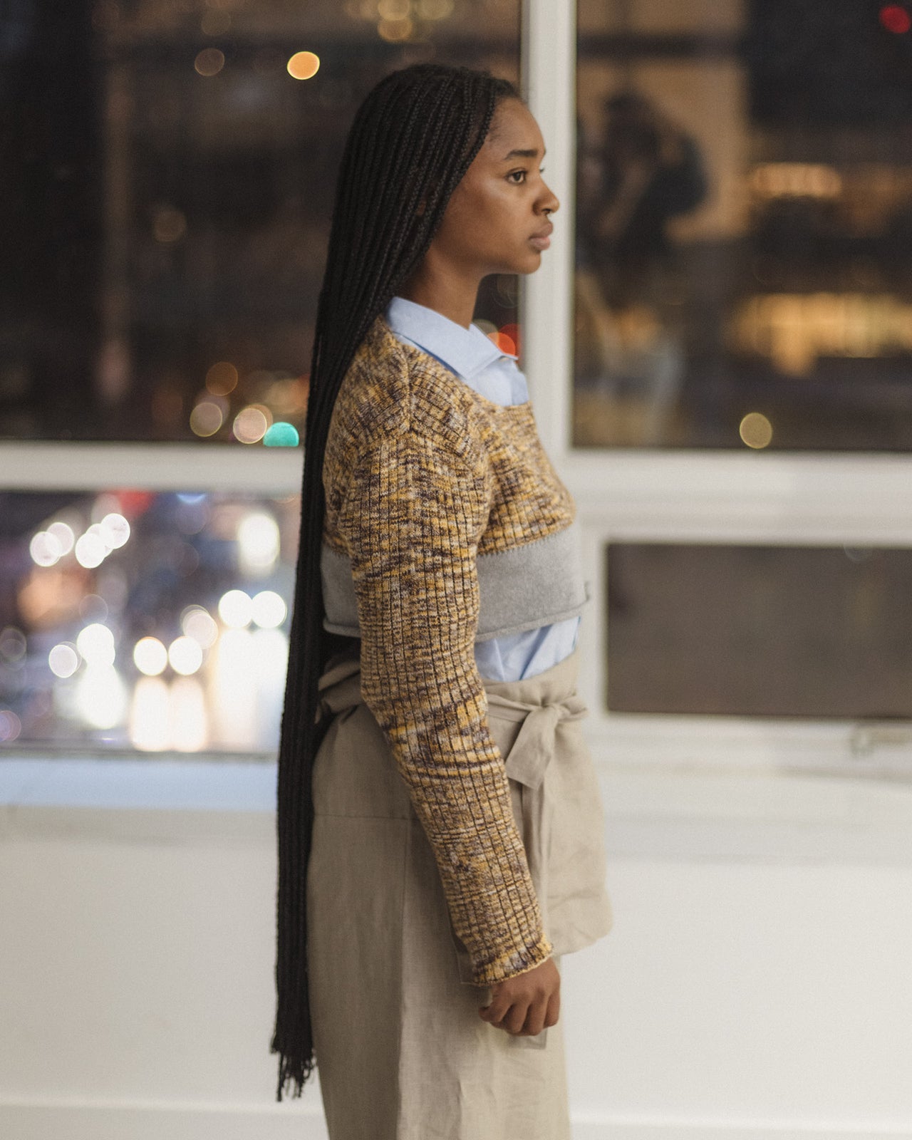 Waste Cropped Sweater - Organic Cotton Rib Knit - Brown Melange