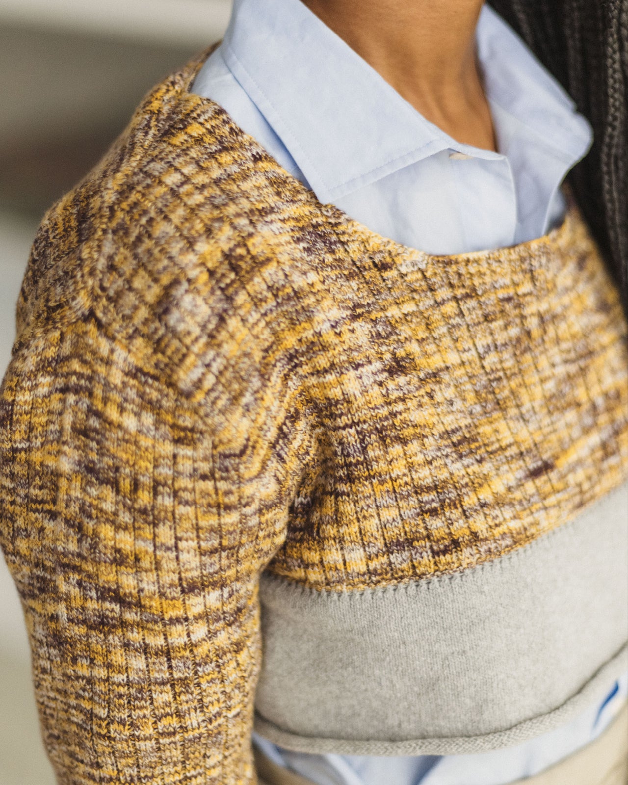 Waste Cropped Sweater - Organic Cotton Rib Knit - Brown Melange