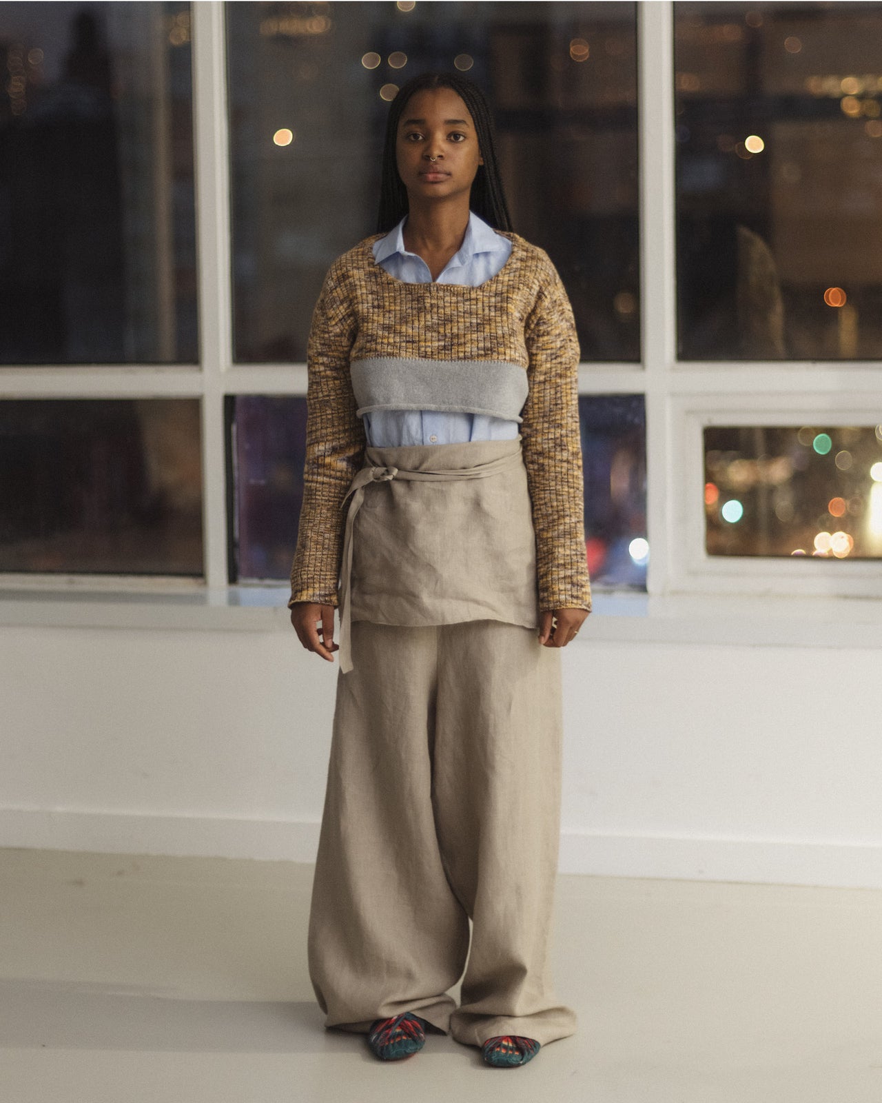 Waste Cropped Sweater - Organic Cotton Rib Knit - Brown Melange