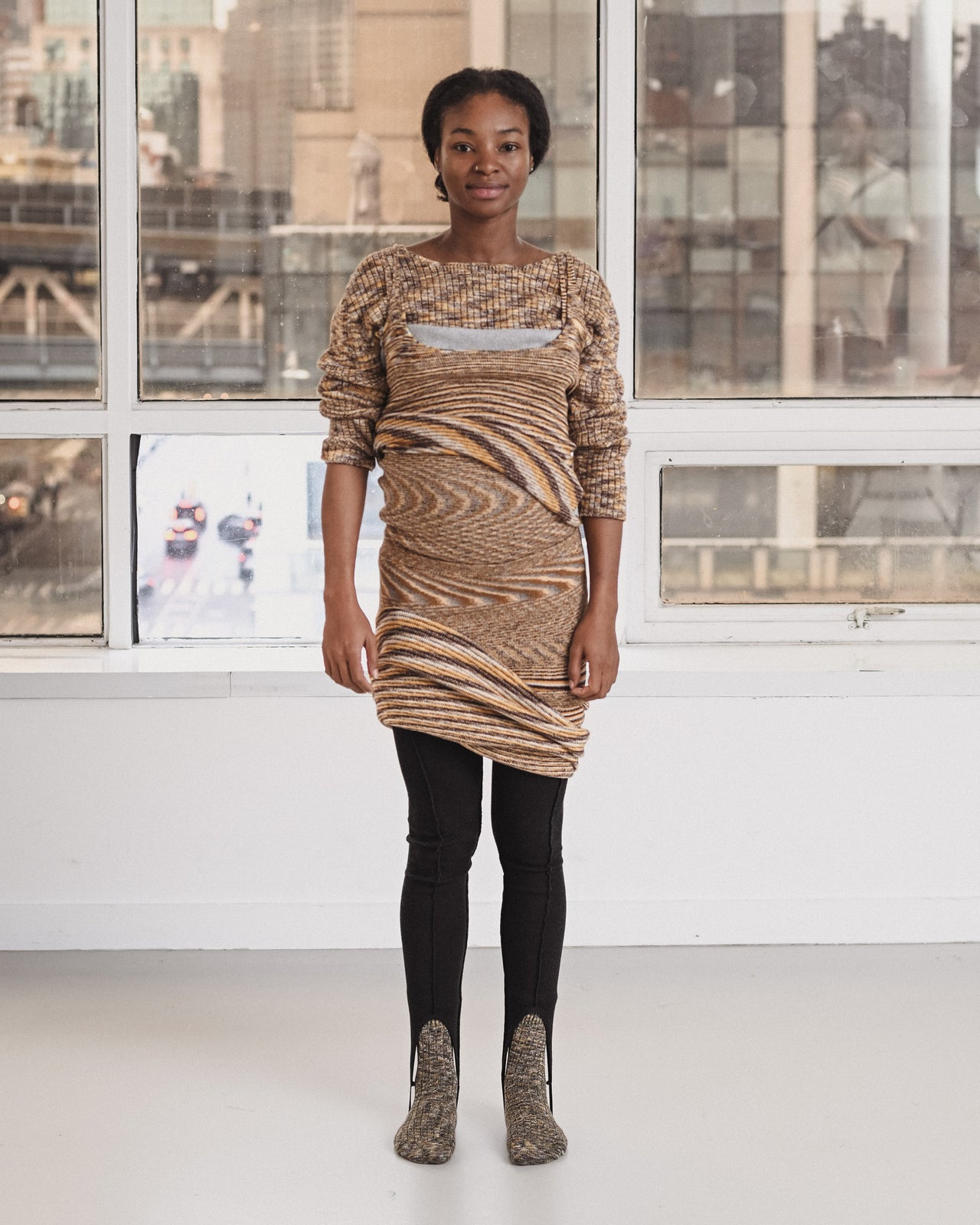 Waste Cropped Sweater - Organic Cotton Rib Knit - Brown Melange