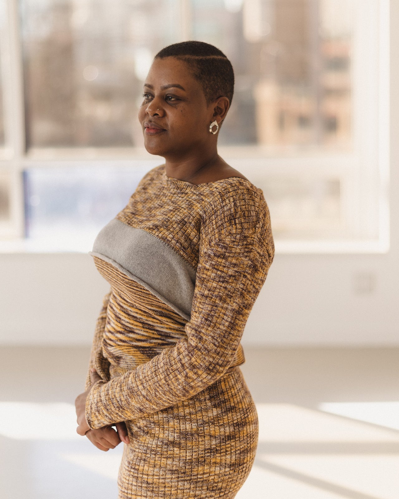 Waste Cropped Sweater - Organic Cotton Rib Knit - Brown Melange