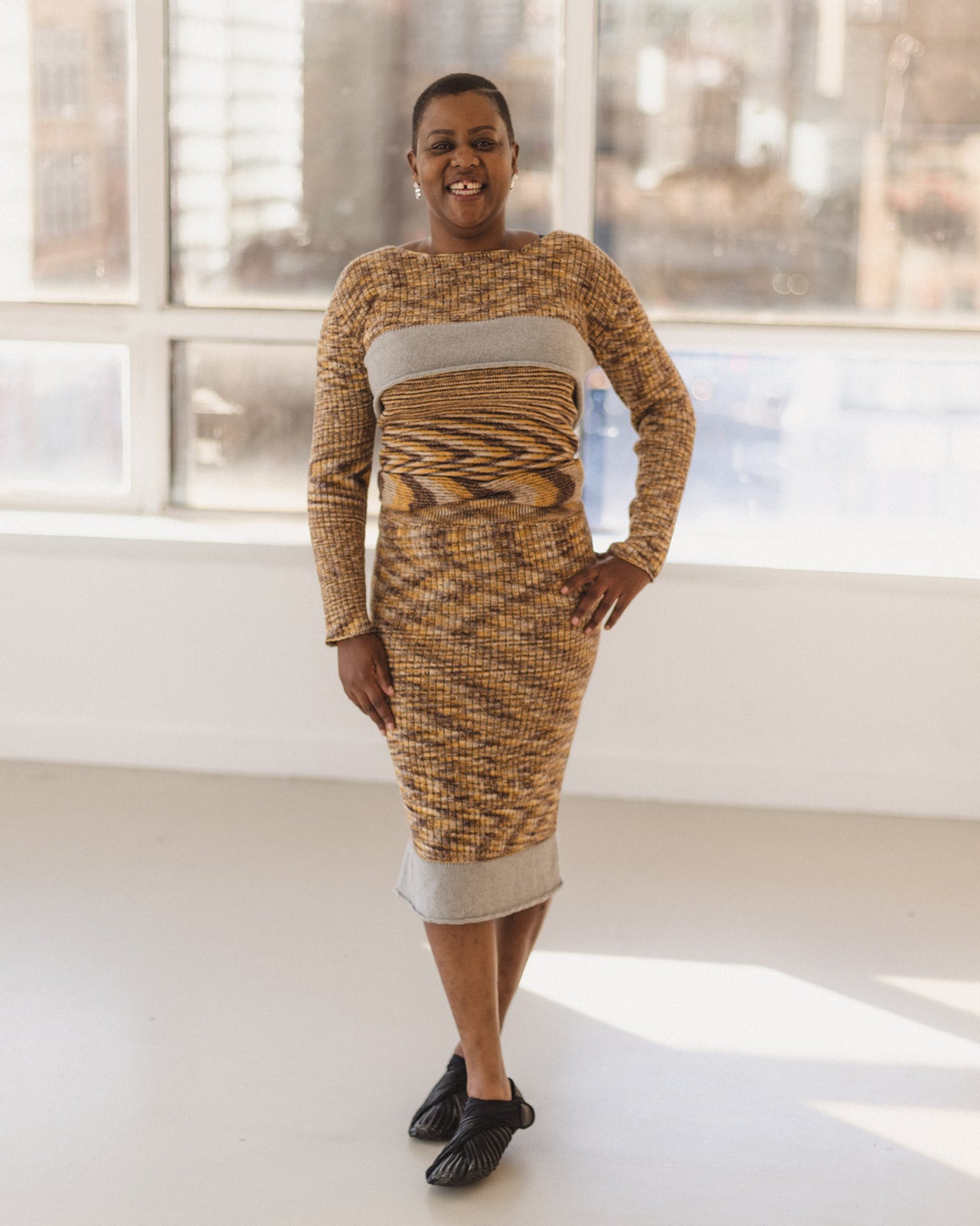 Waste Cropped Sweater - Organic Cotton Rib Knit - Brown Melange