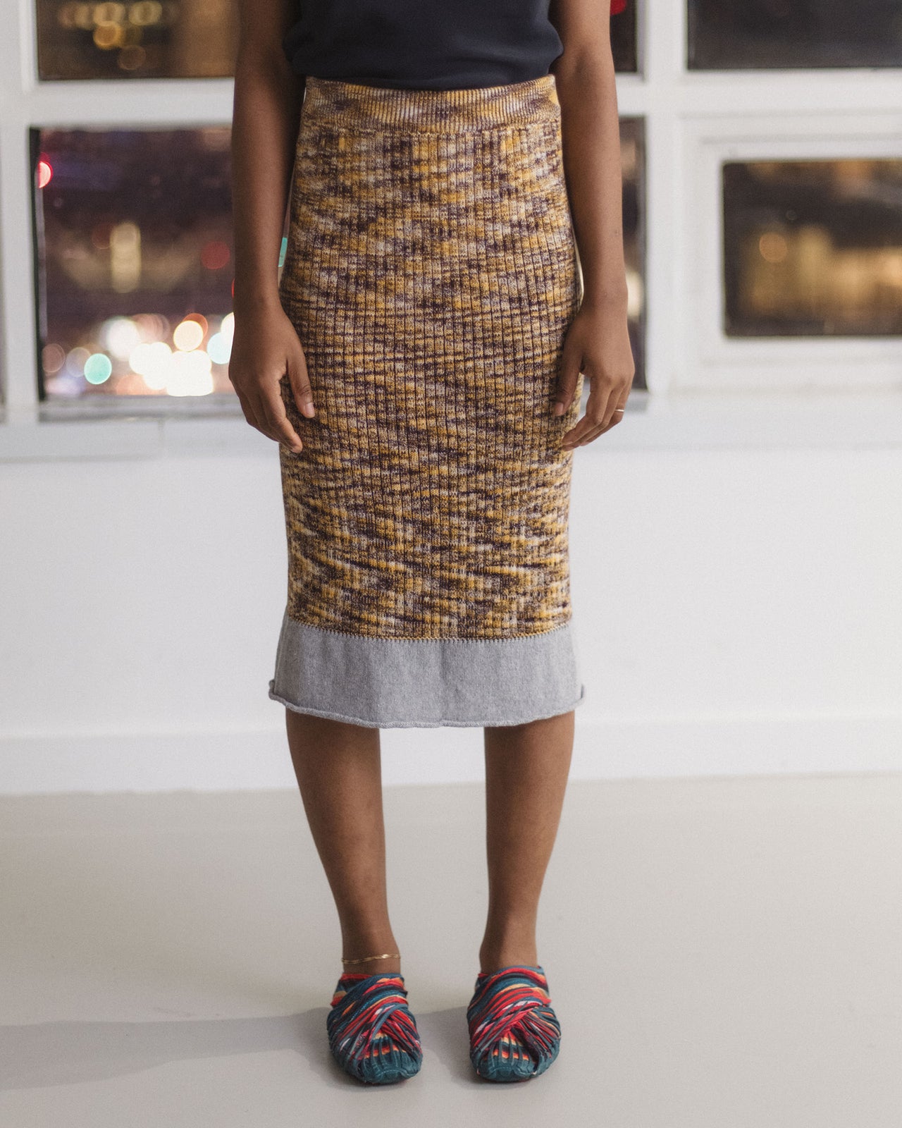 Waste Skirt - Organic Cotton  Rib Knit - Brown Melange