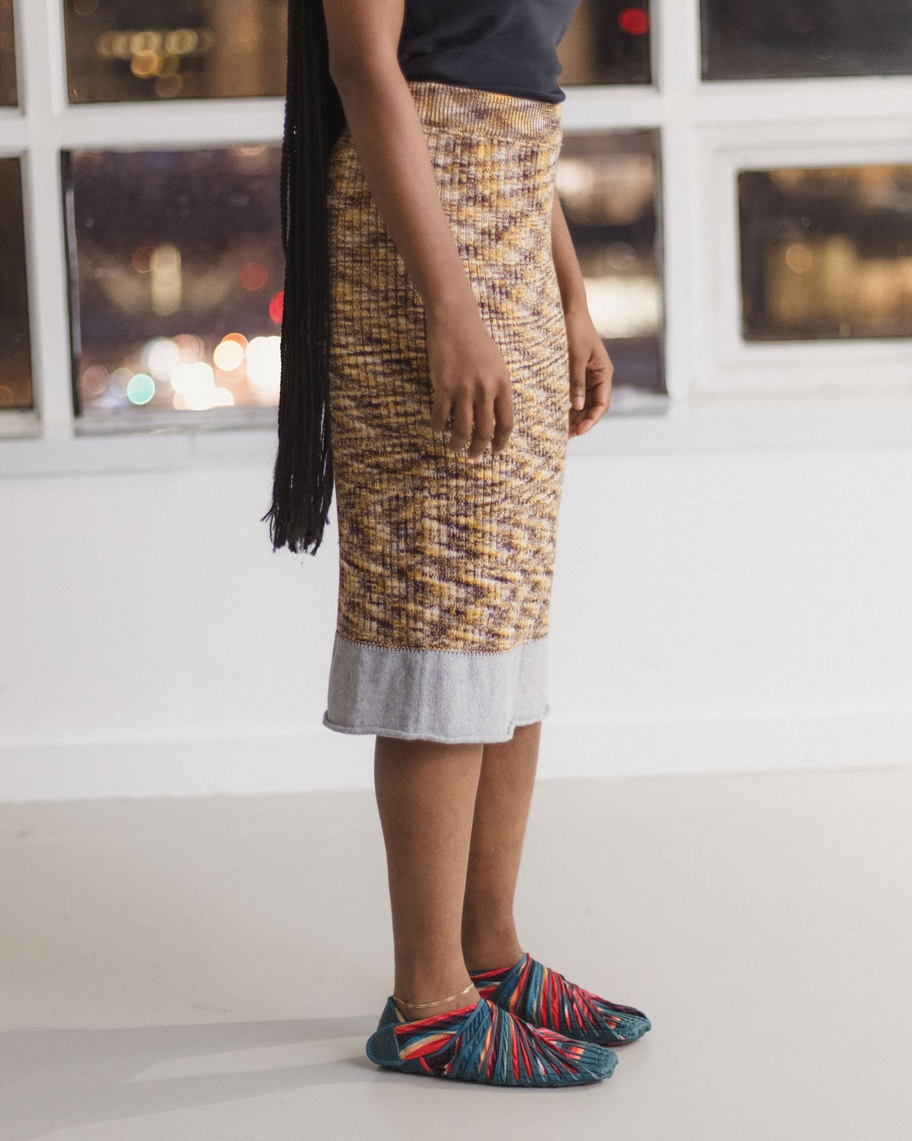 Waste Skirt - Organic Cotton  Rib Knit - Brown Melange