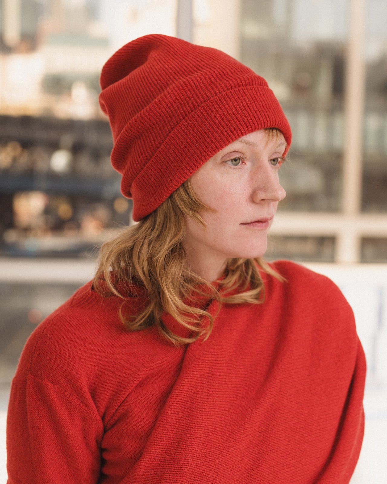 Whit Beanie - Recycled Cashmere Rib - Melograno Red