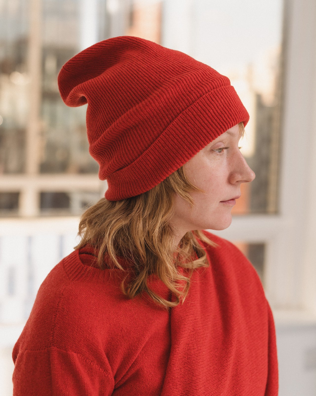 Whit Beanie - Recycled Cashmere Rib - Melograno Red
