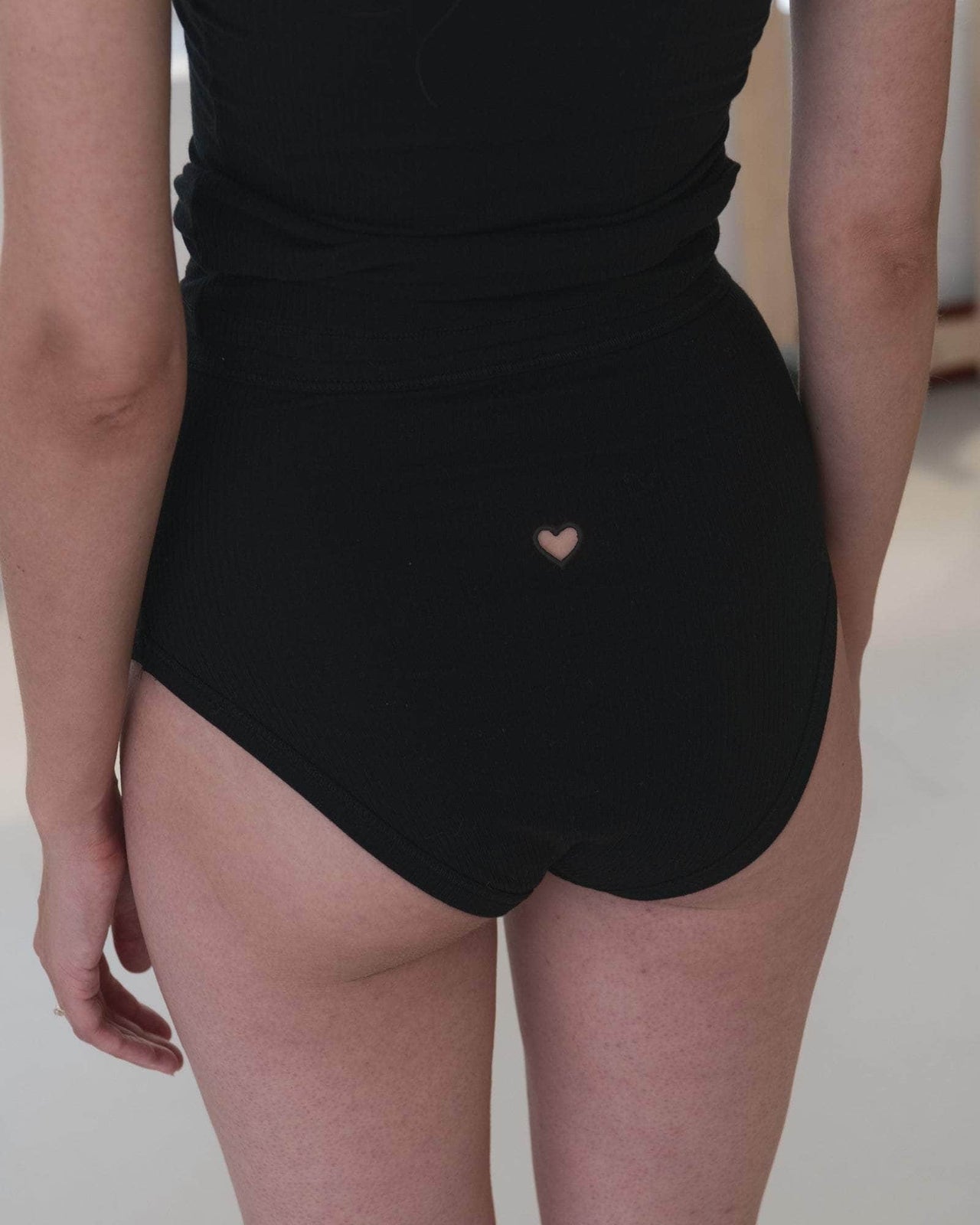 Heart Highwaist Bell Pants - Organic Cotton Rib - Black