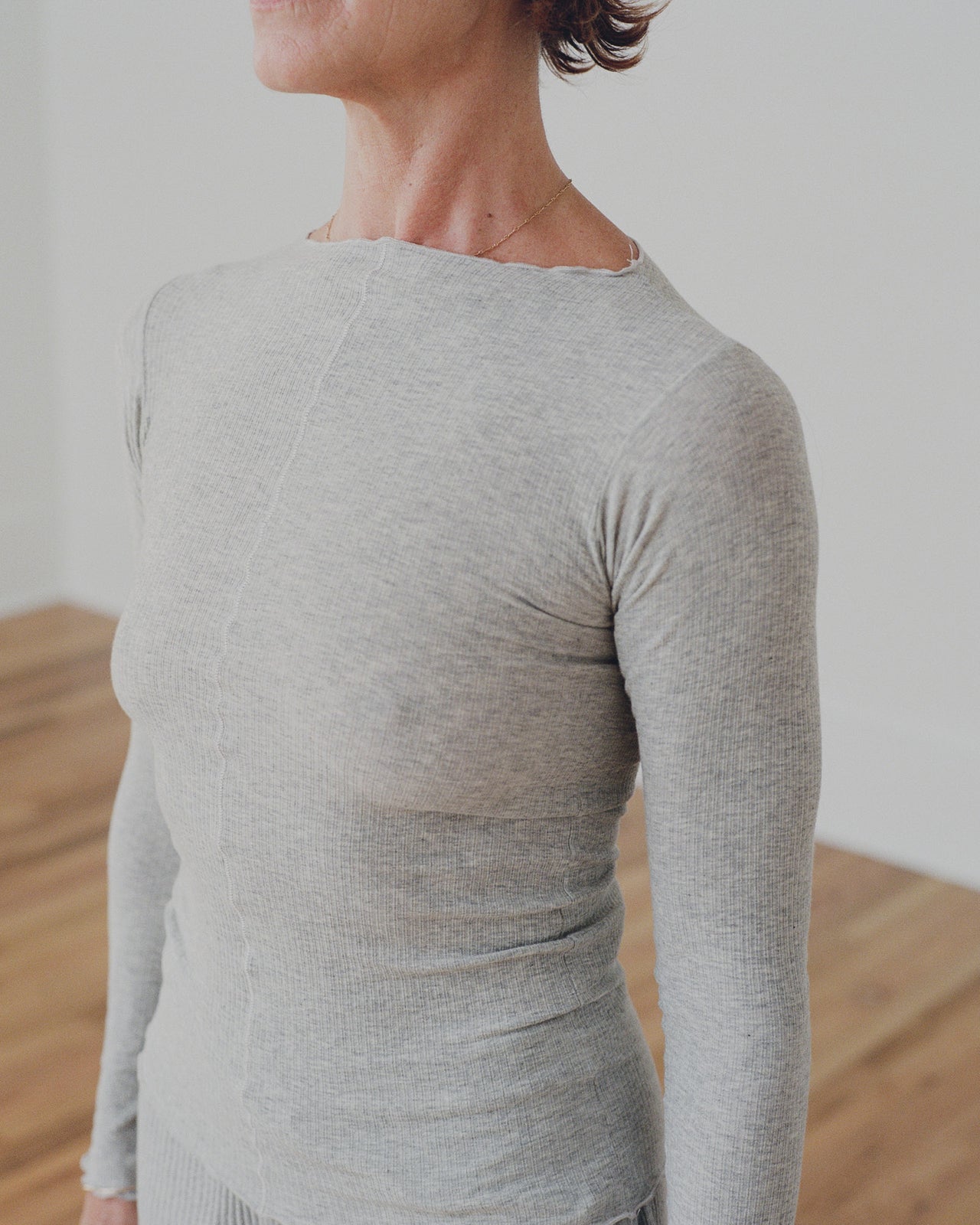 Pama Long Sleeve Tee - Organic Cotton Rib - Grey Melange
