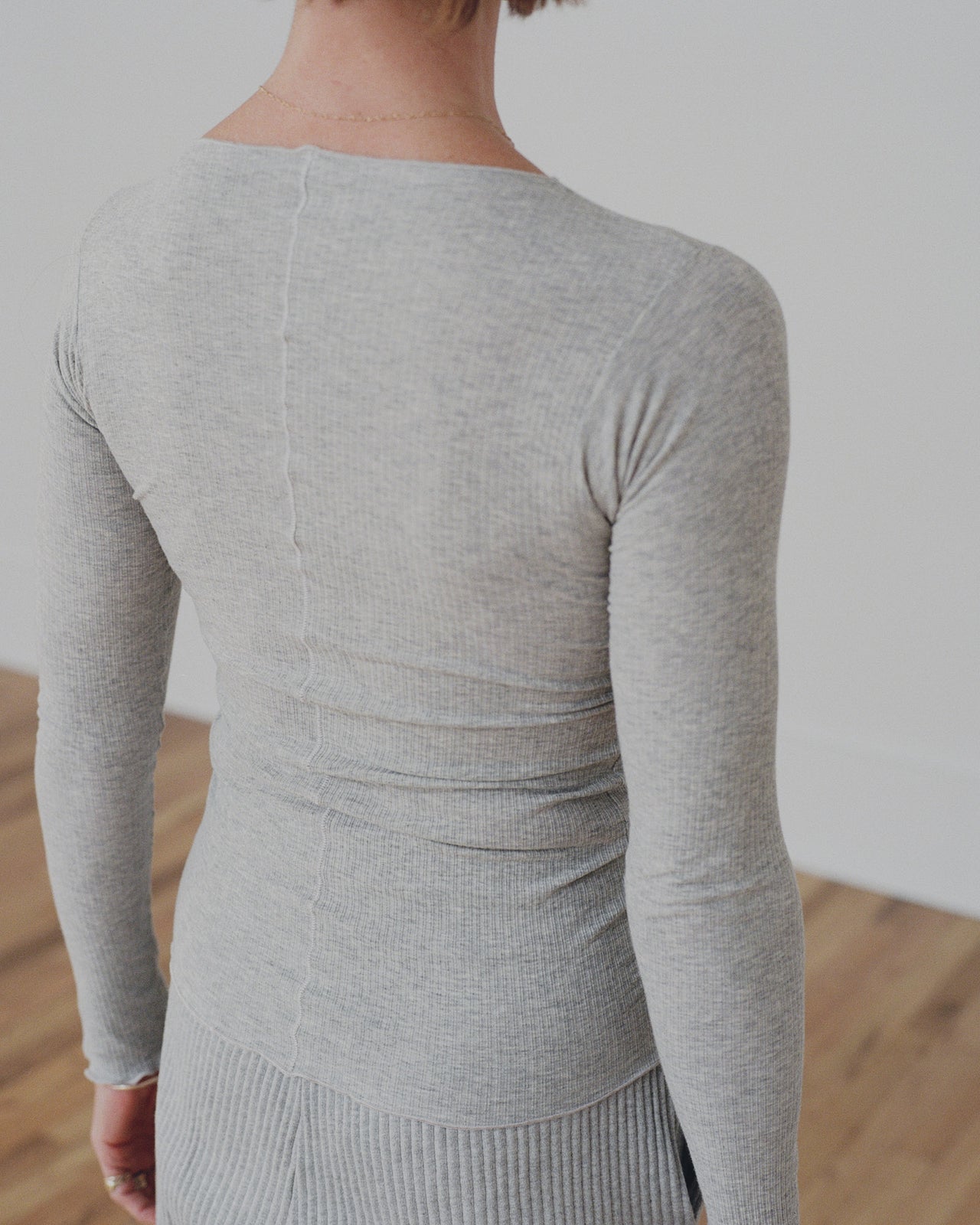 Pama Long Sleeve Tee - Organic Cotton Rib - Grey Melange