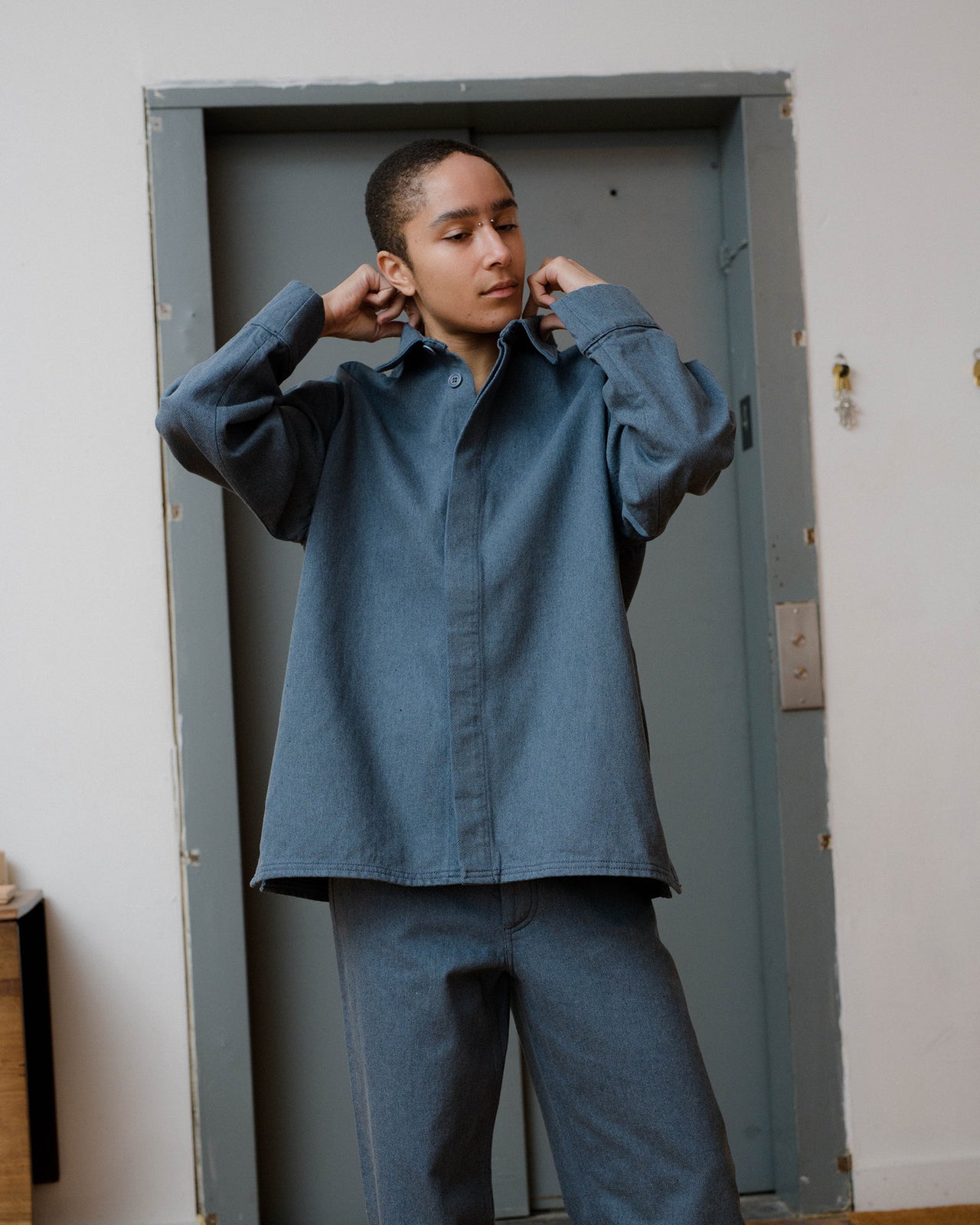 Indre Jacket - Recycled Cotton - Grey/Blue - AU22