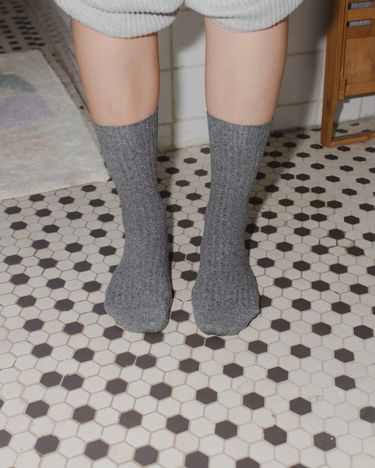 Rib Overankle Socks - Cotton Rib - Grey Melange