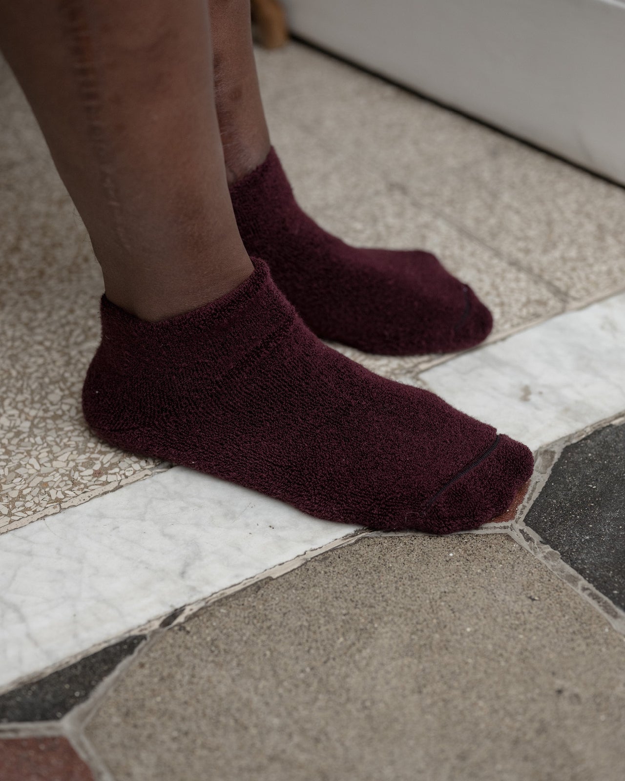 Buckle Ankle Socks - Cotton - Burgundy - WT23