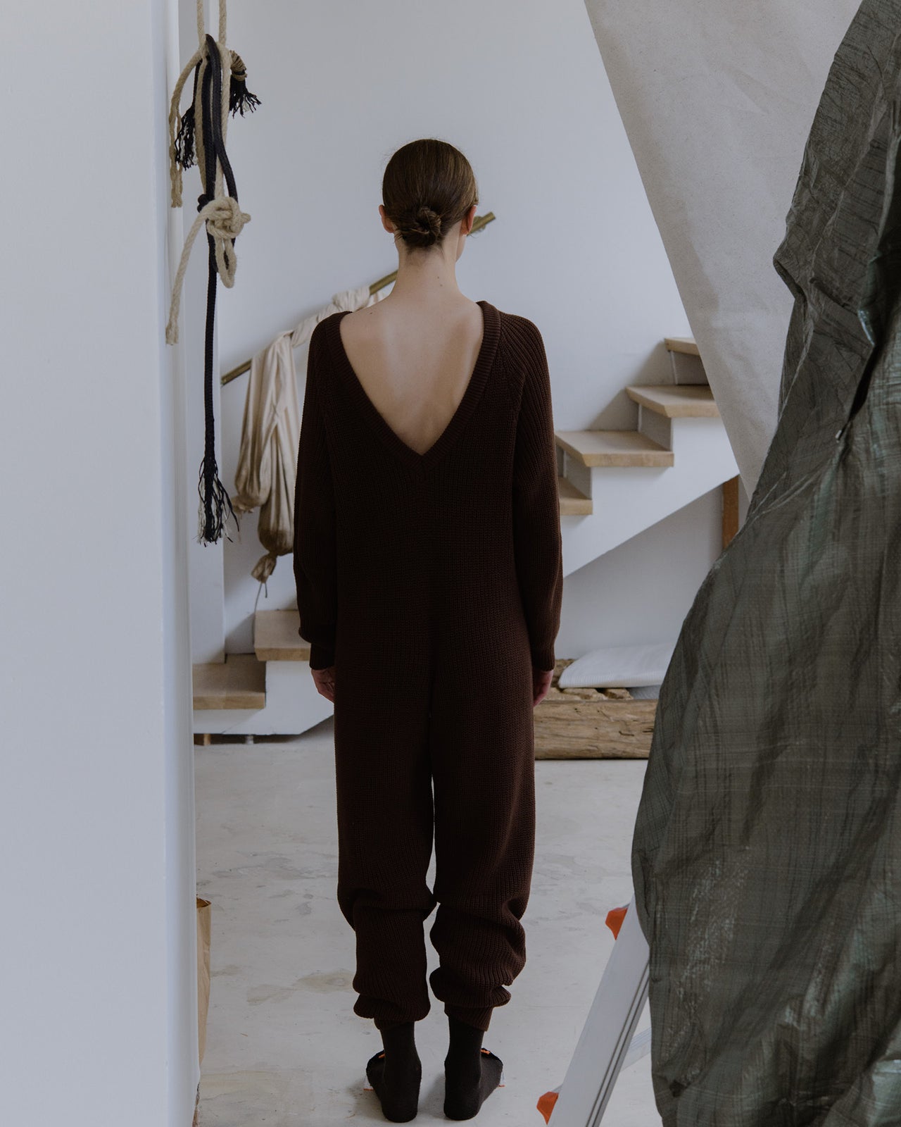 Danube V Neck Jumpsuit - Organic Cotton - Chess Brown - SP23