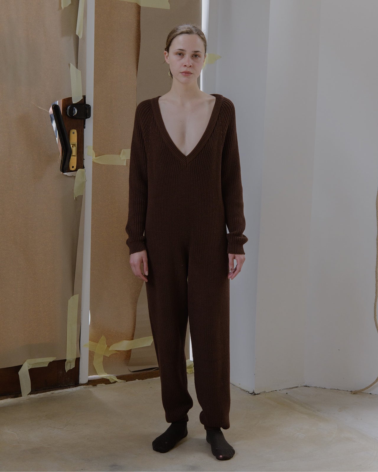 Danube V Neck Jumpsuit - Organic Cotton - Chess Brown - SP23