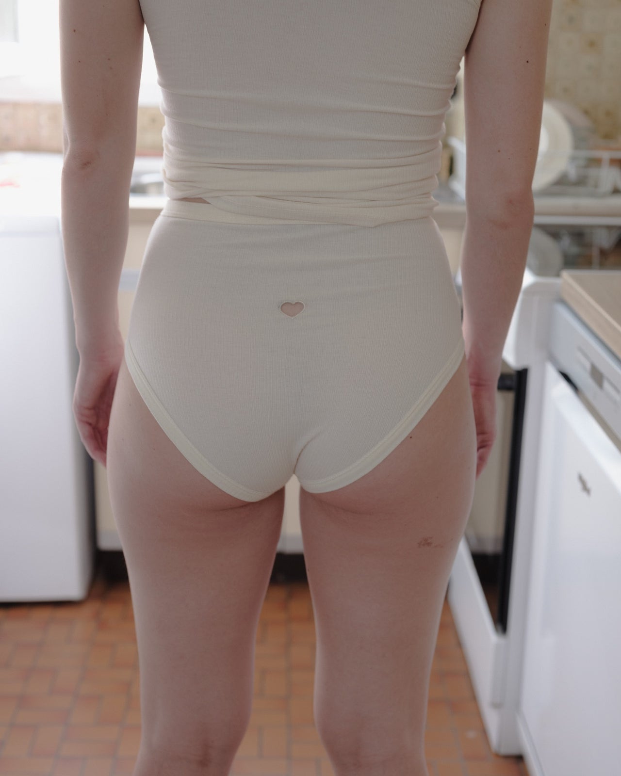 Heart Highwaist Bell Pants - Organic Cotton Rib - Undyed