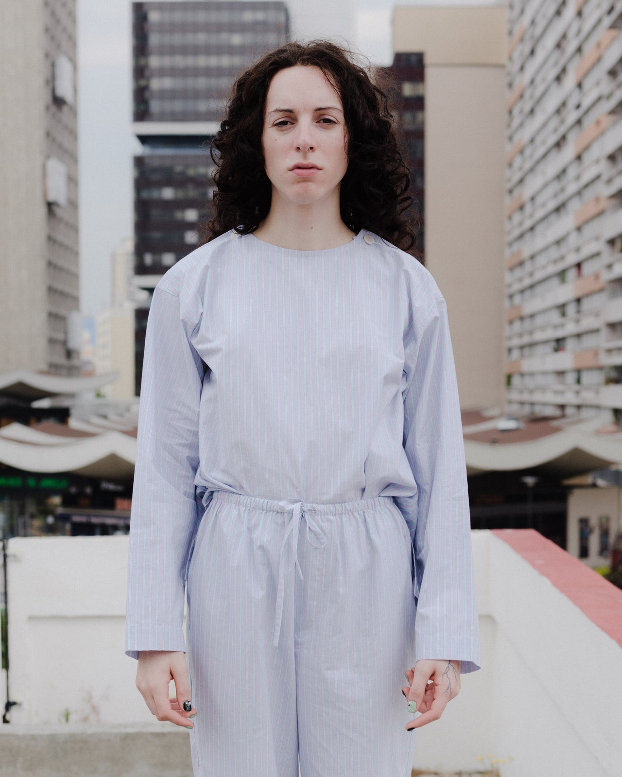 Kolla Blouse - Giza Cotton - Lilac Stripe