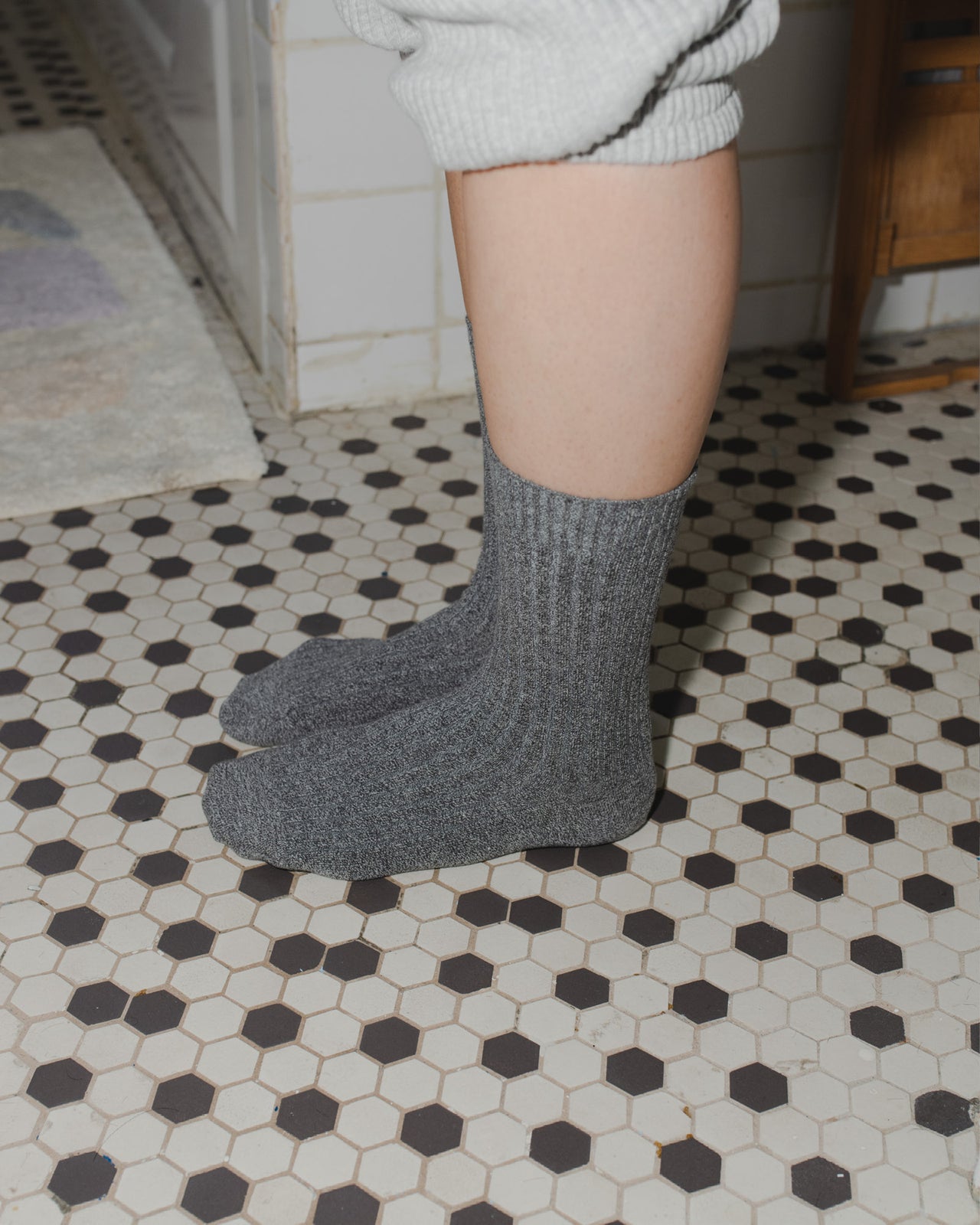 Rib Overankle Socks - Cotton Rib - Grey Melange