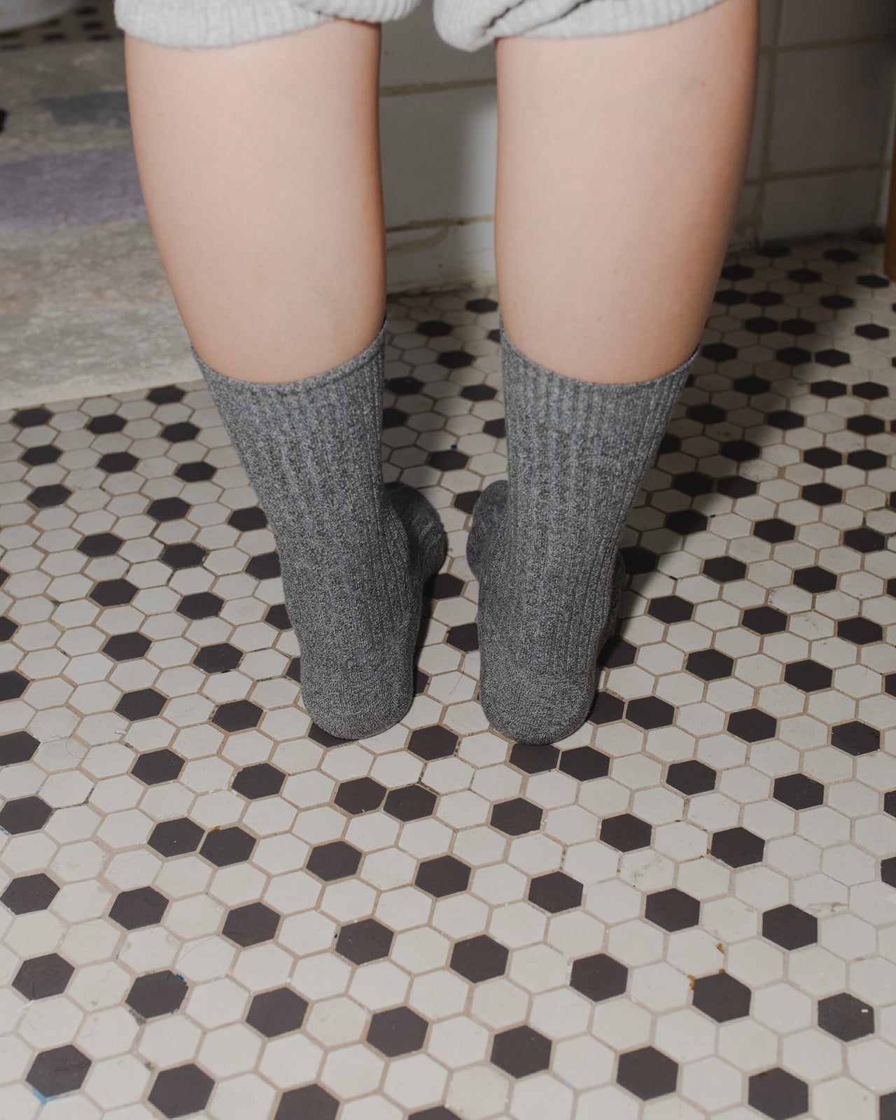 Rib Overankle Socks - Cotton Rib - Grey Melange