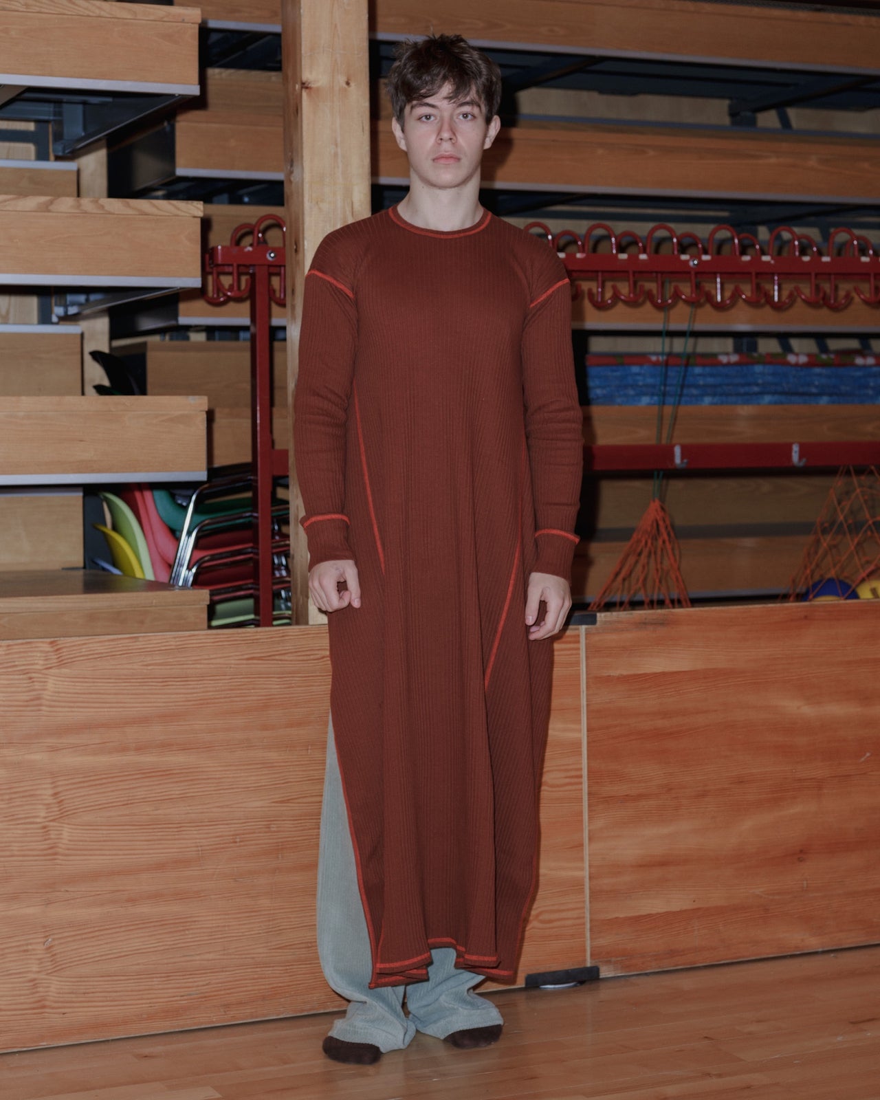 Shaw Punica Longsleeve Kaftan - Organic Cotton Rib - Burned Punica - AU23