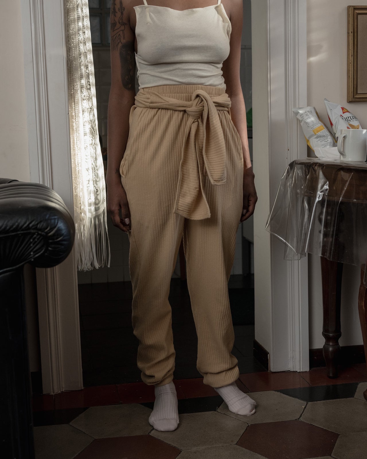 Tour Sweat Pants - Organic Cotton / Hemp Rib - Dust Beige - WT23